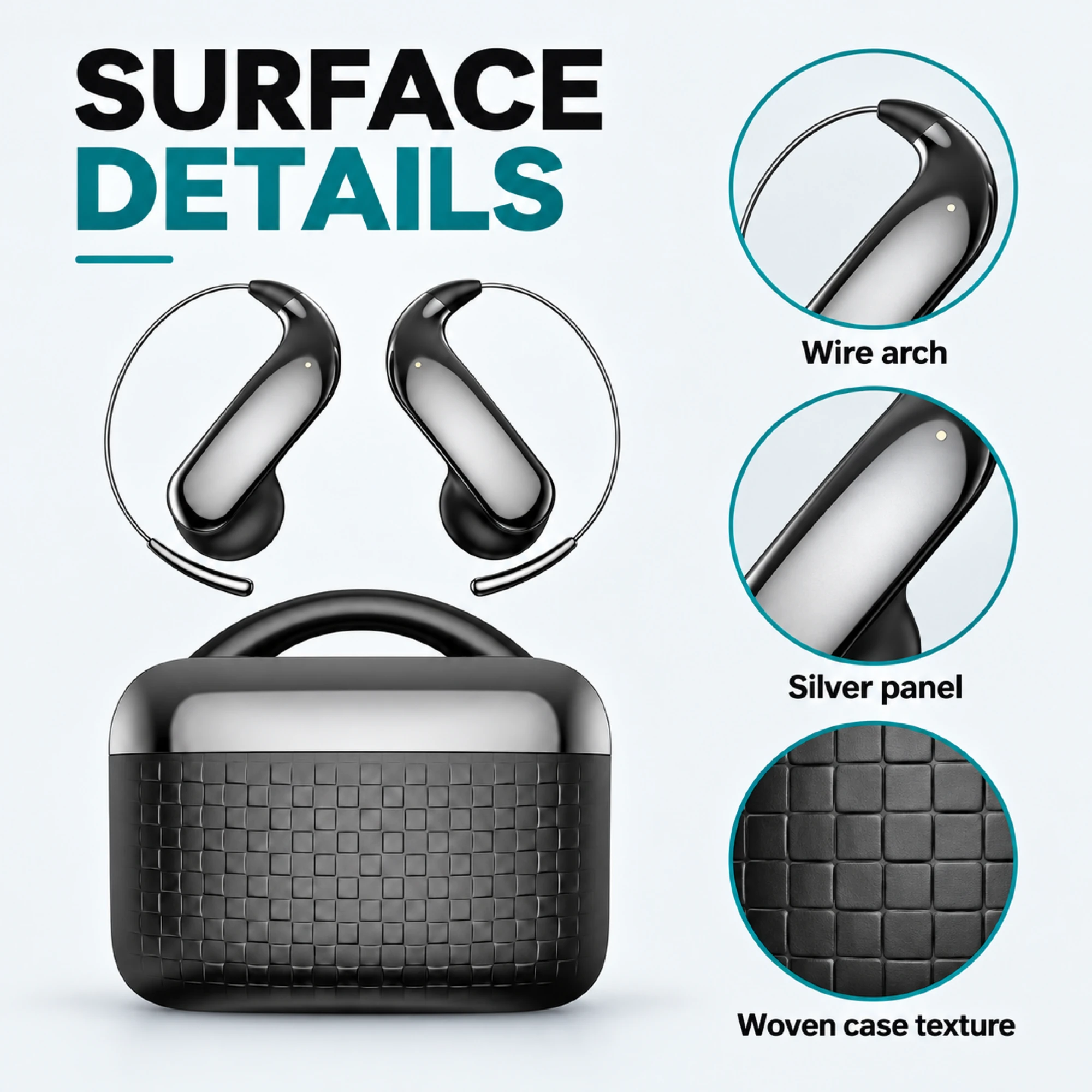 Wire Arch Briefcase Translation Earbuds — surface detail