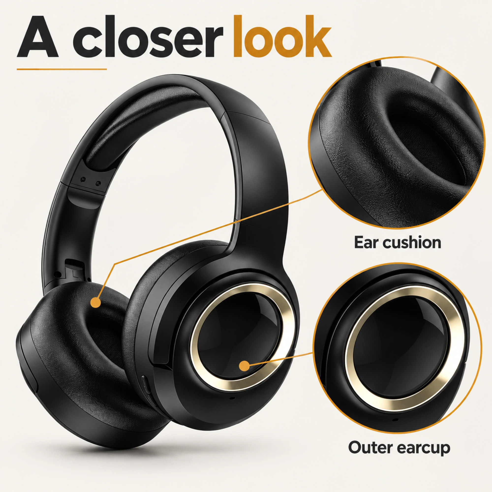 MX-21 Black and Gold Wireless Headphones — surface detail