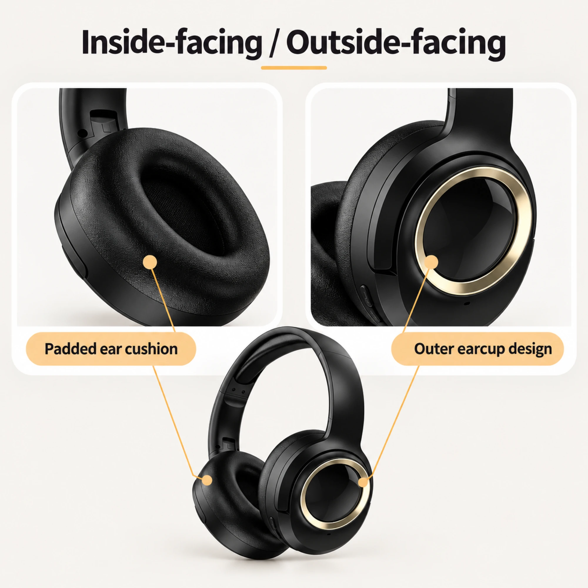 MX-21 Black and Gold Wireless Headphones — design details