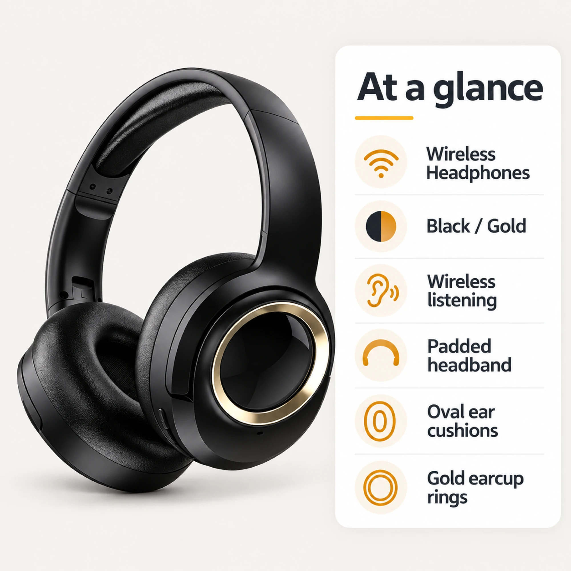 MX-21 Black and Gold Wireless Headphones — at a glance