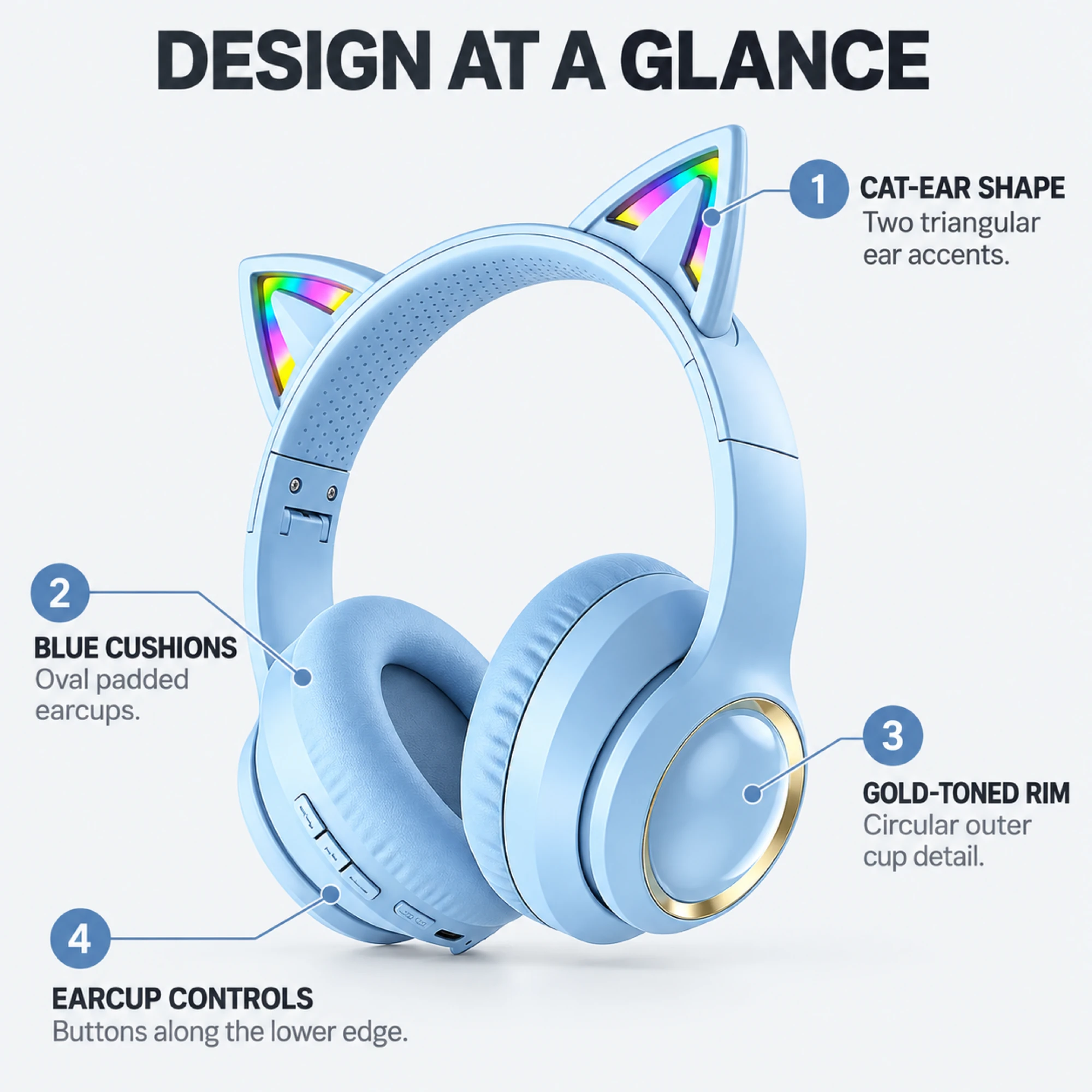 MX-11 Blue Cat Ear Wireless Headphones — alternate view