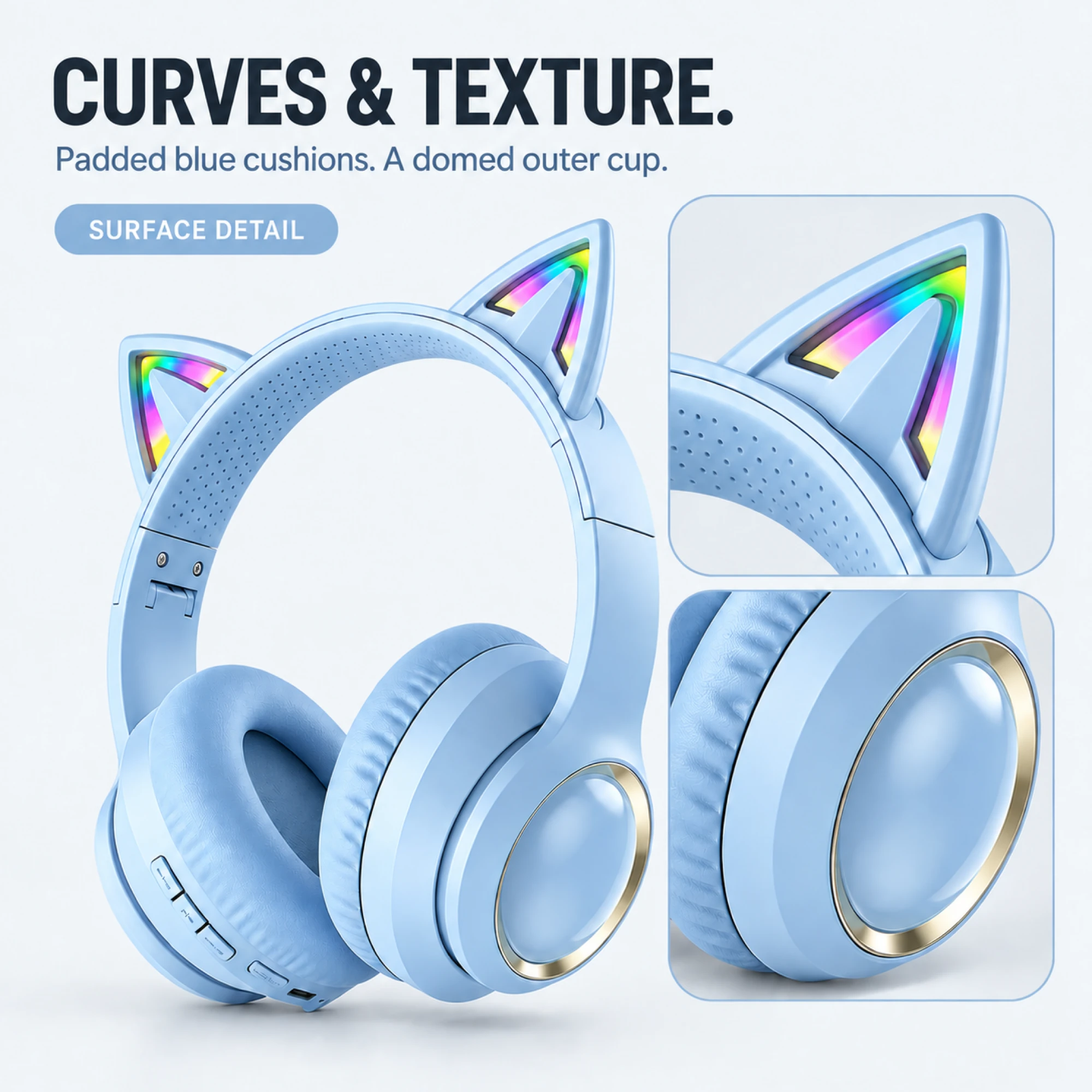 MX-11 Blue Cat Ear Wireless Headphones — surface detail
