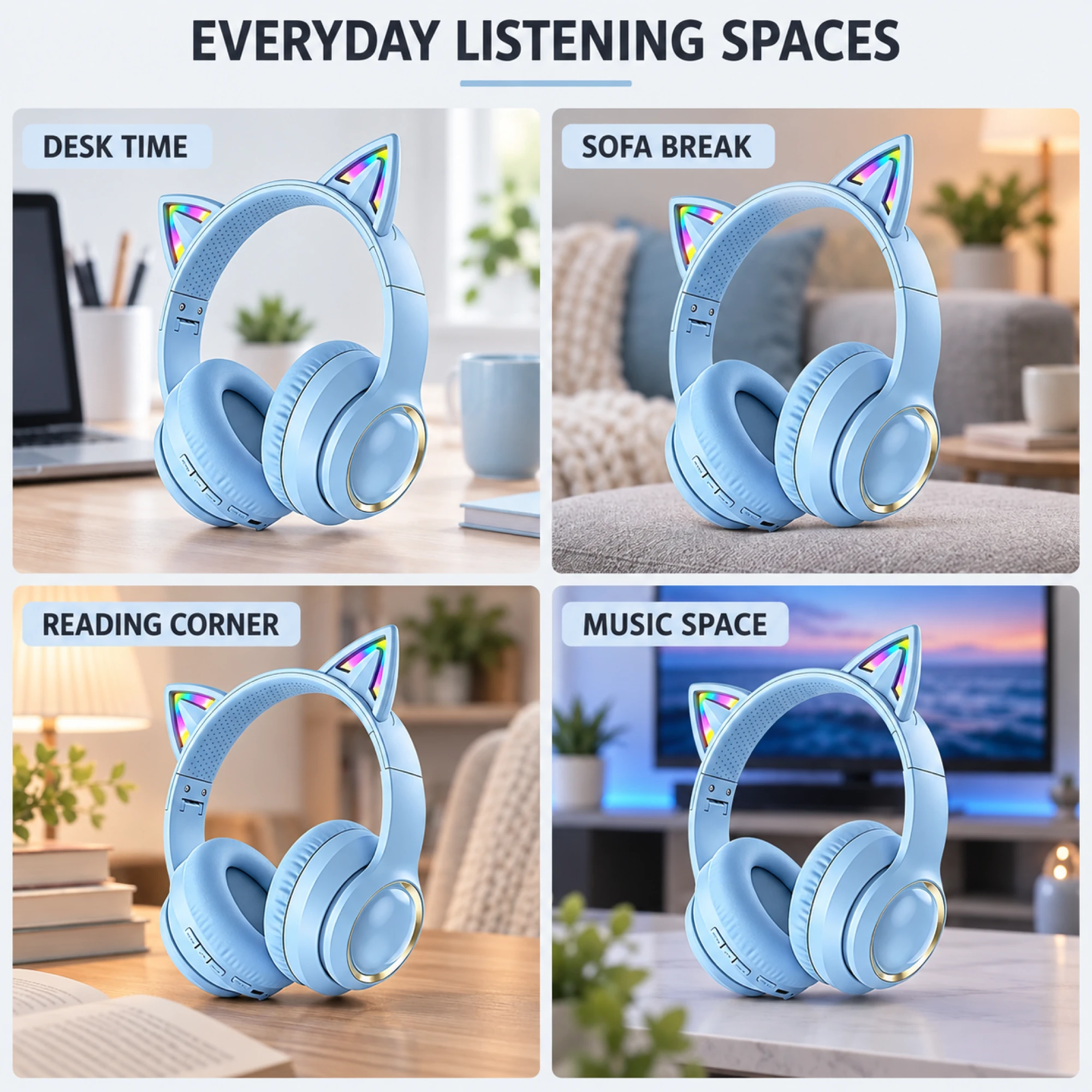MX-11 Blue Cat Ear Wireless Headphones — lifestyle
