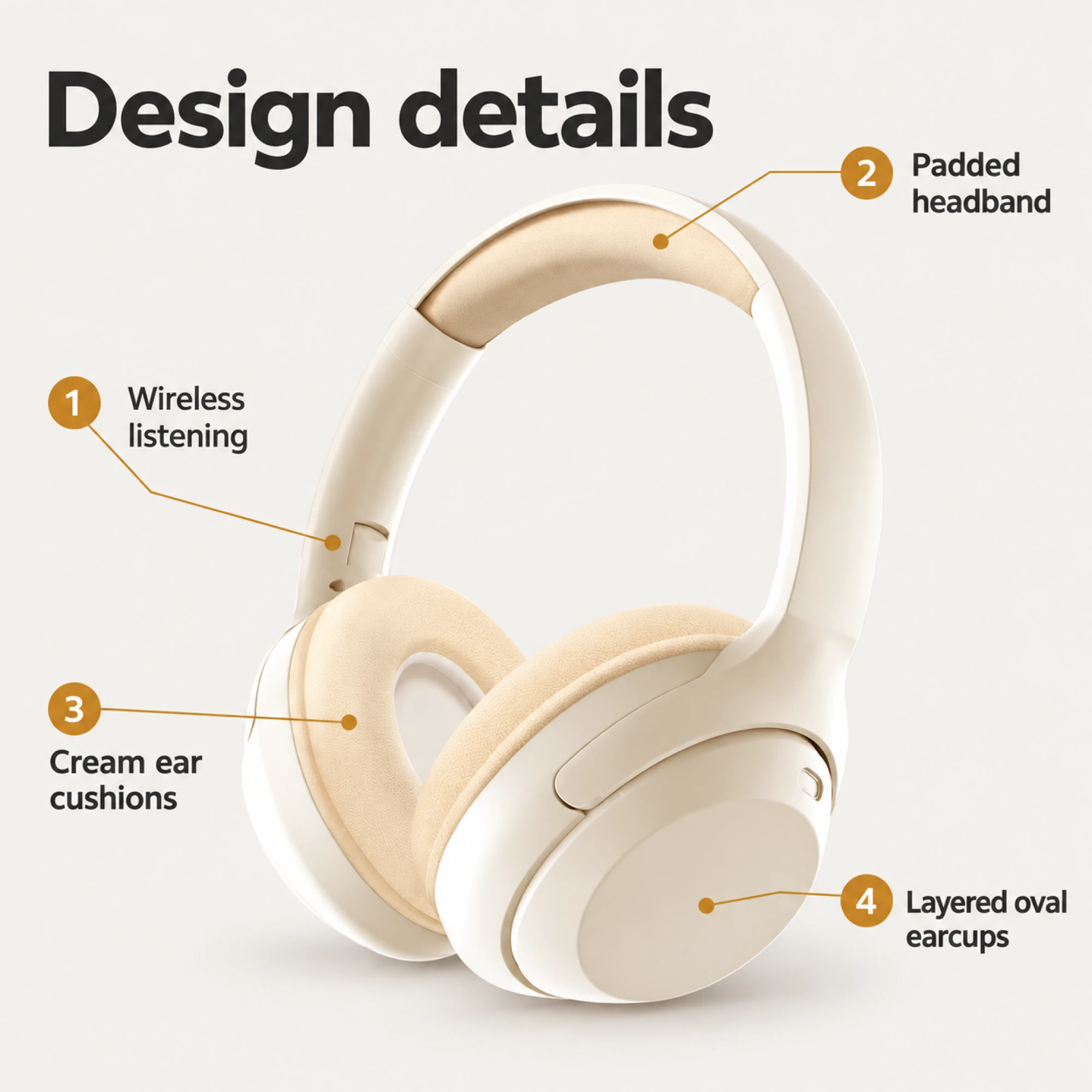 MX-8 Cream Wireless Headphones — alternate view