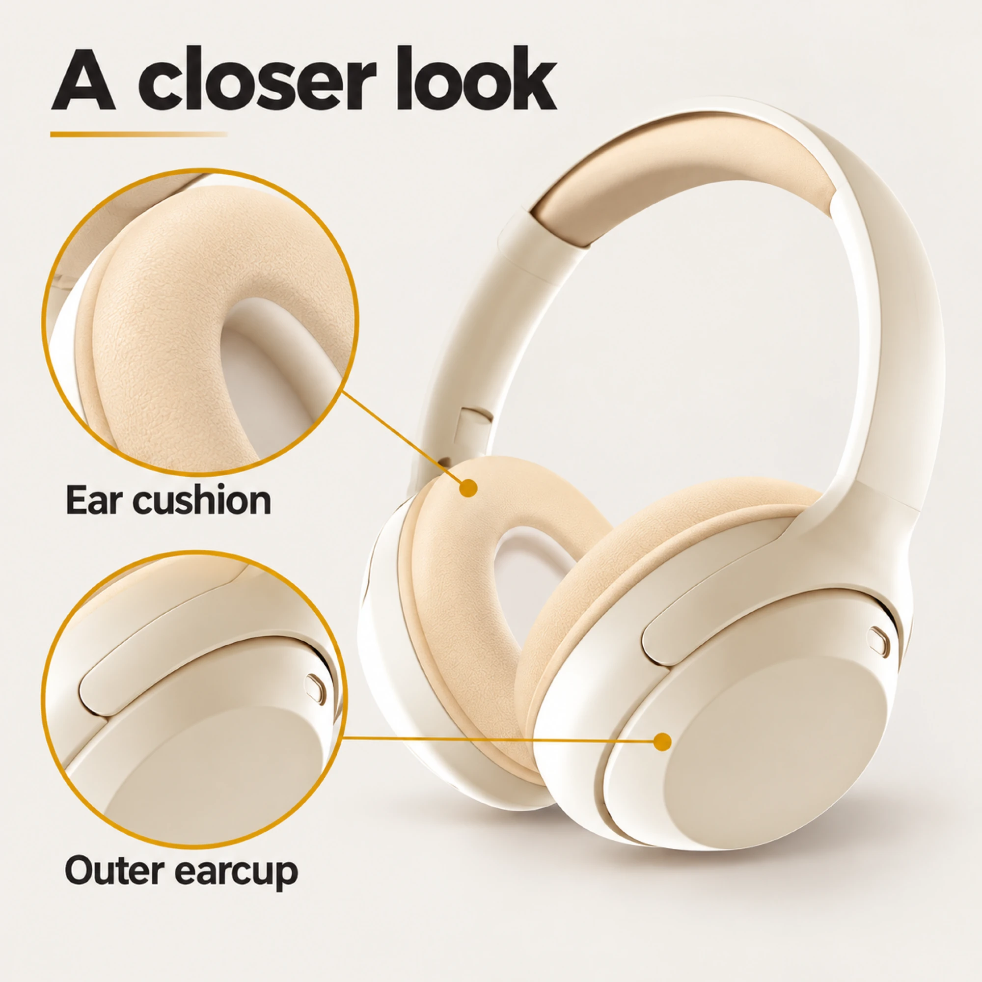 MX-8 Cream Wireless Headphones — surface detail