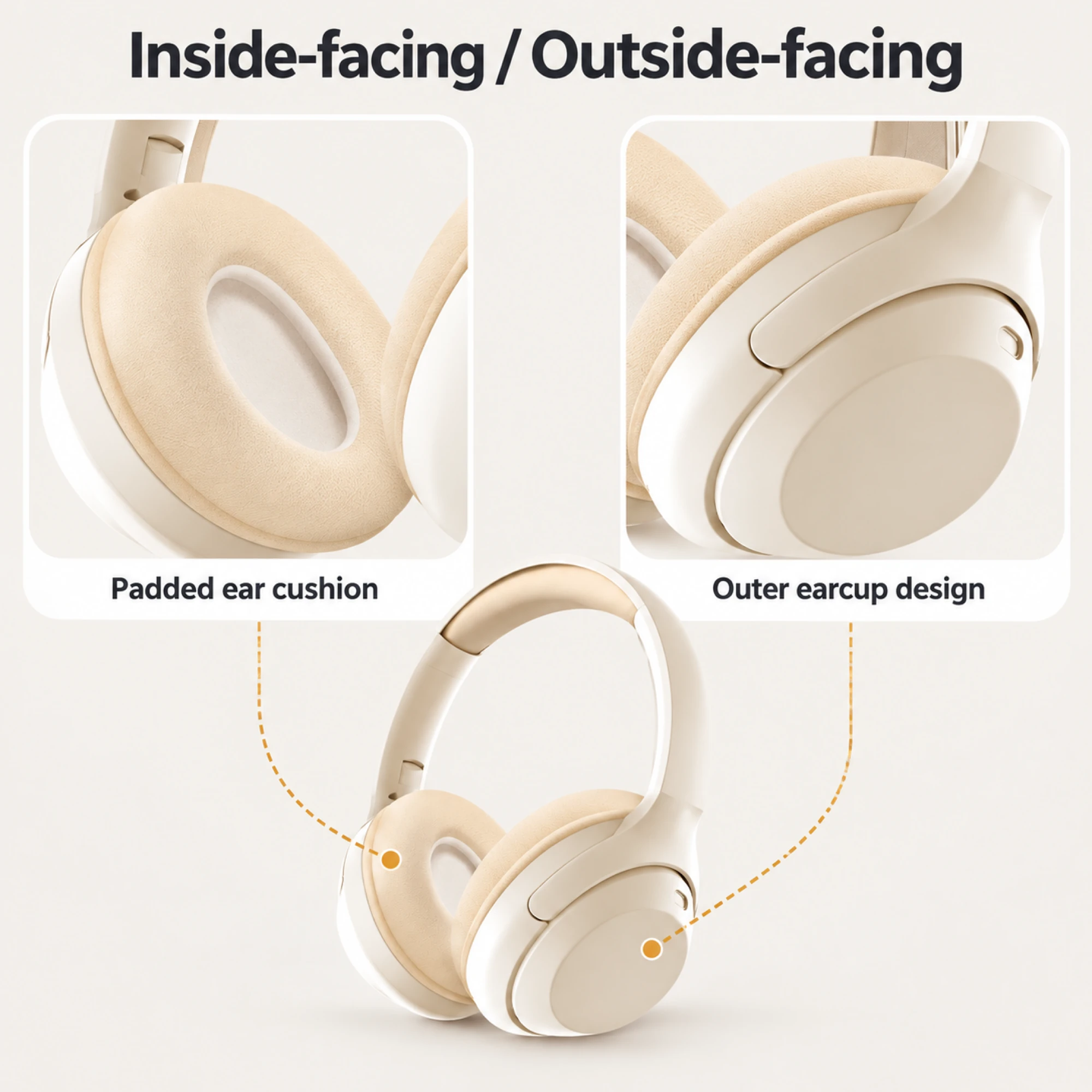 MX-8 Cream Wireless Headphones — design details