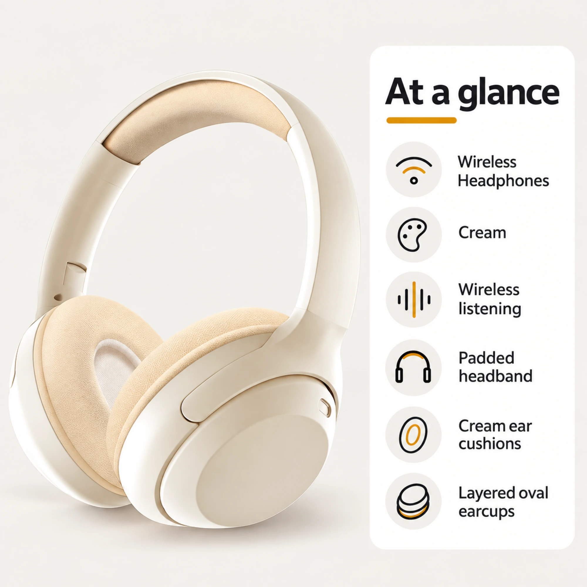 MX-8 Cream Wireless Headphones — at a glance