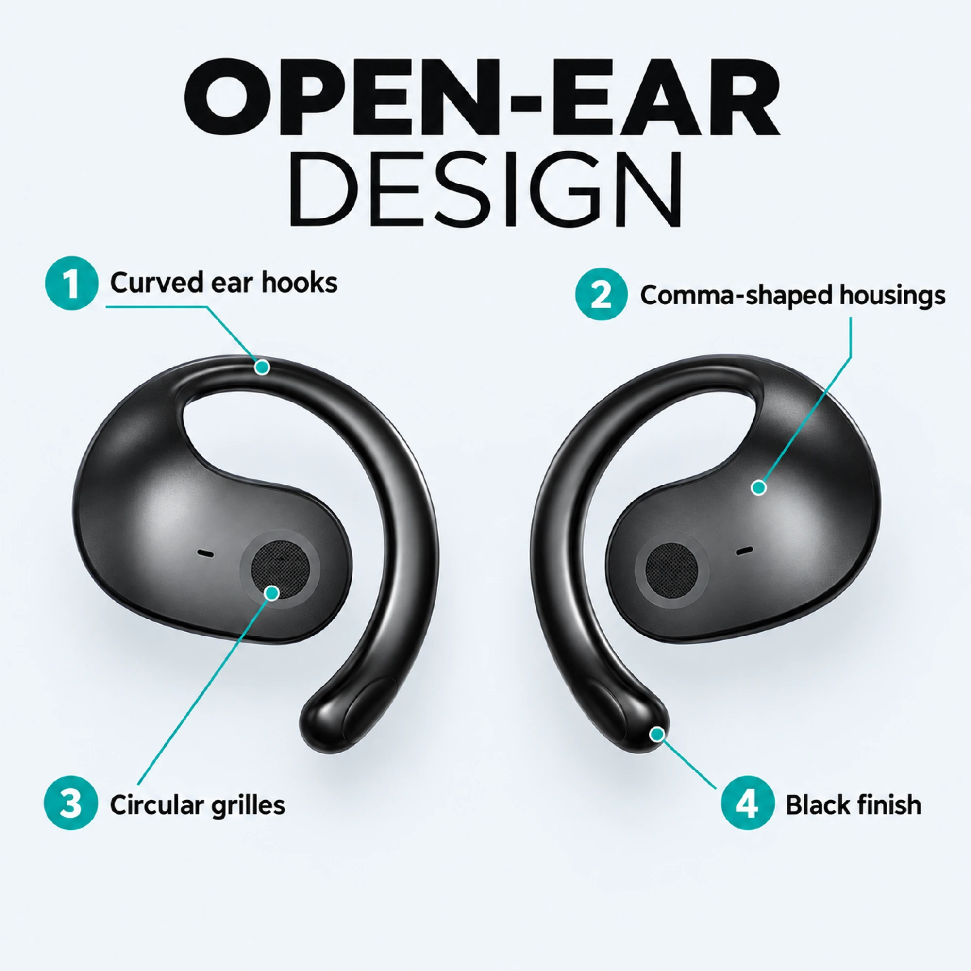 Black Comma Open-Ear Earbuds — alternate view
