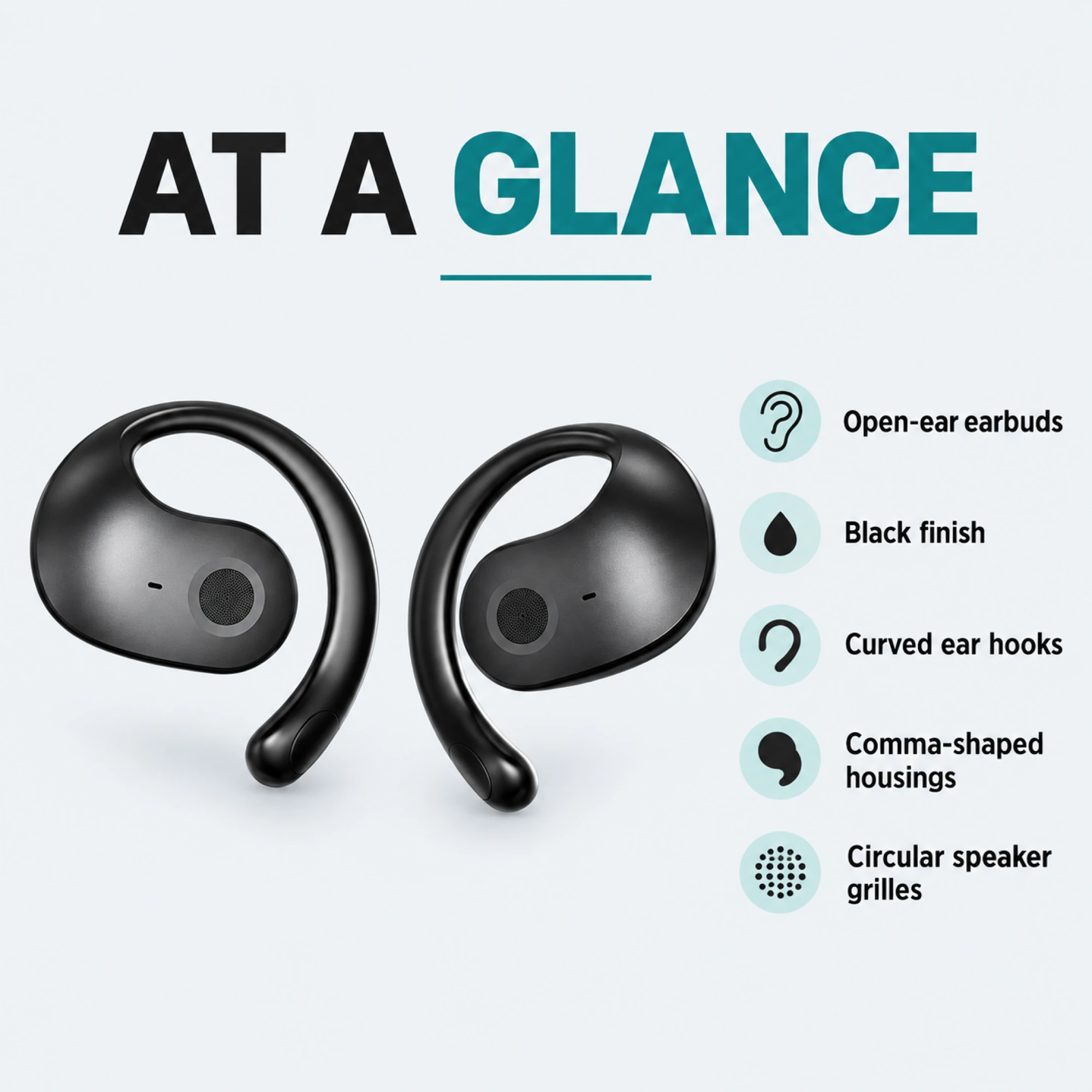 Black Comma Open-Ear Earbuds — at a glance
