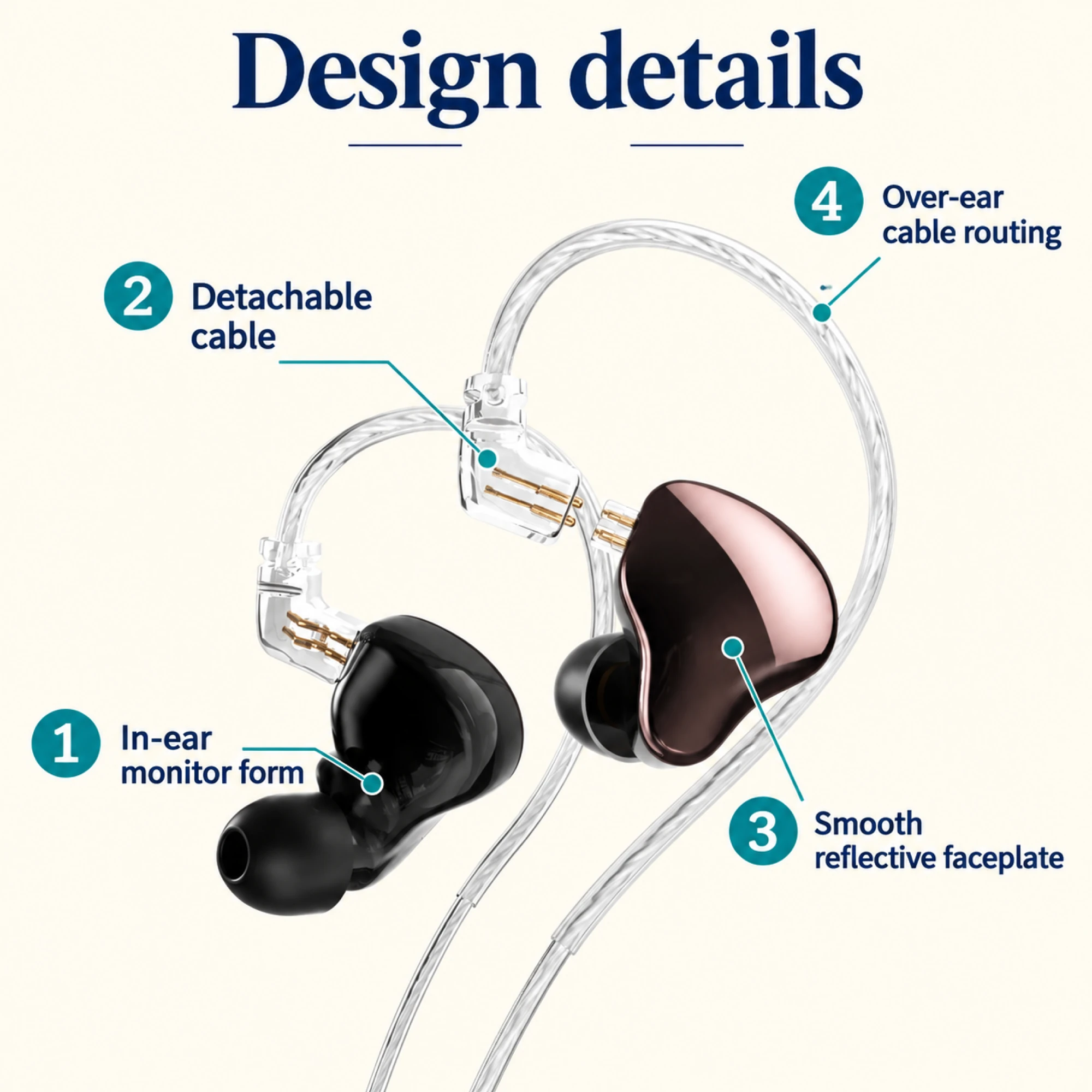 MN Rose-Metallic Detachable In-Ear Monitors — alternate view