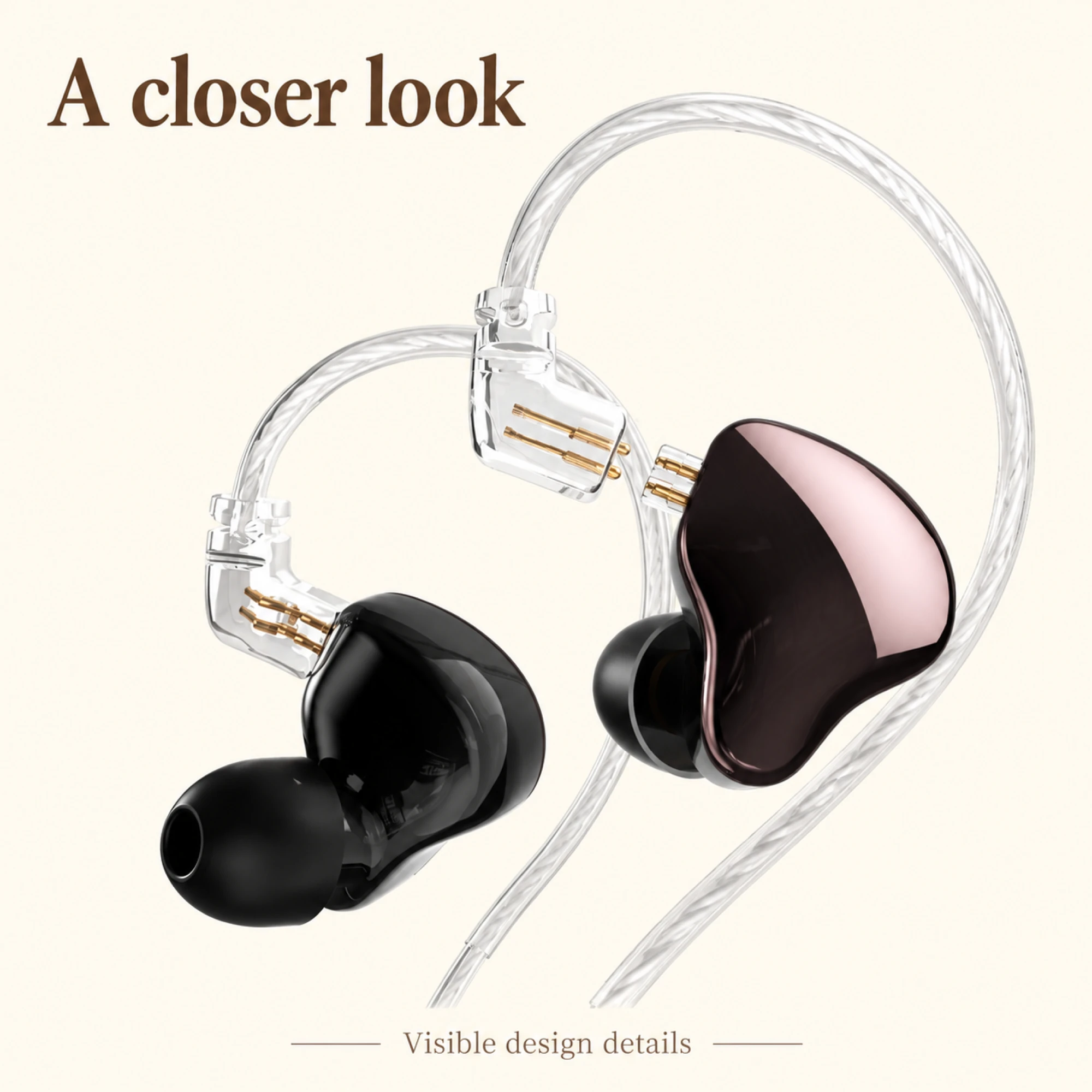 MN Rose-Metallic Detachable In-Ear Monitors — surface detail