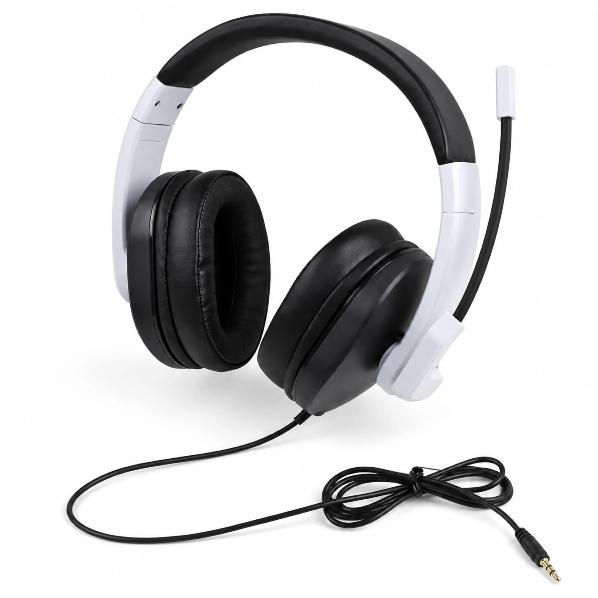 White Wired Gaming Headset with Black Cushions