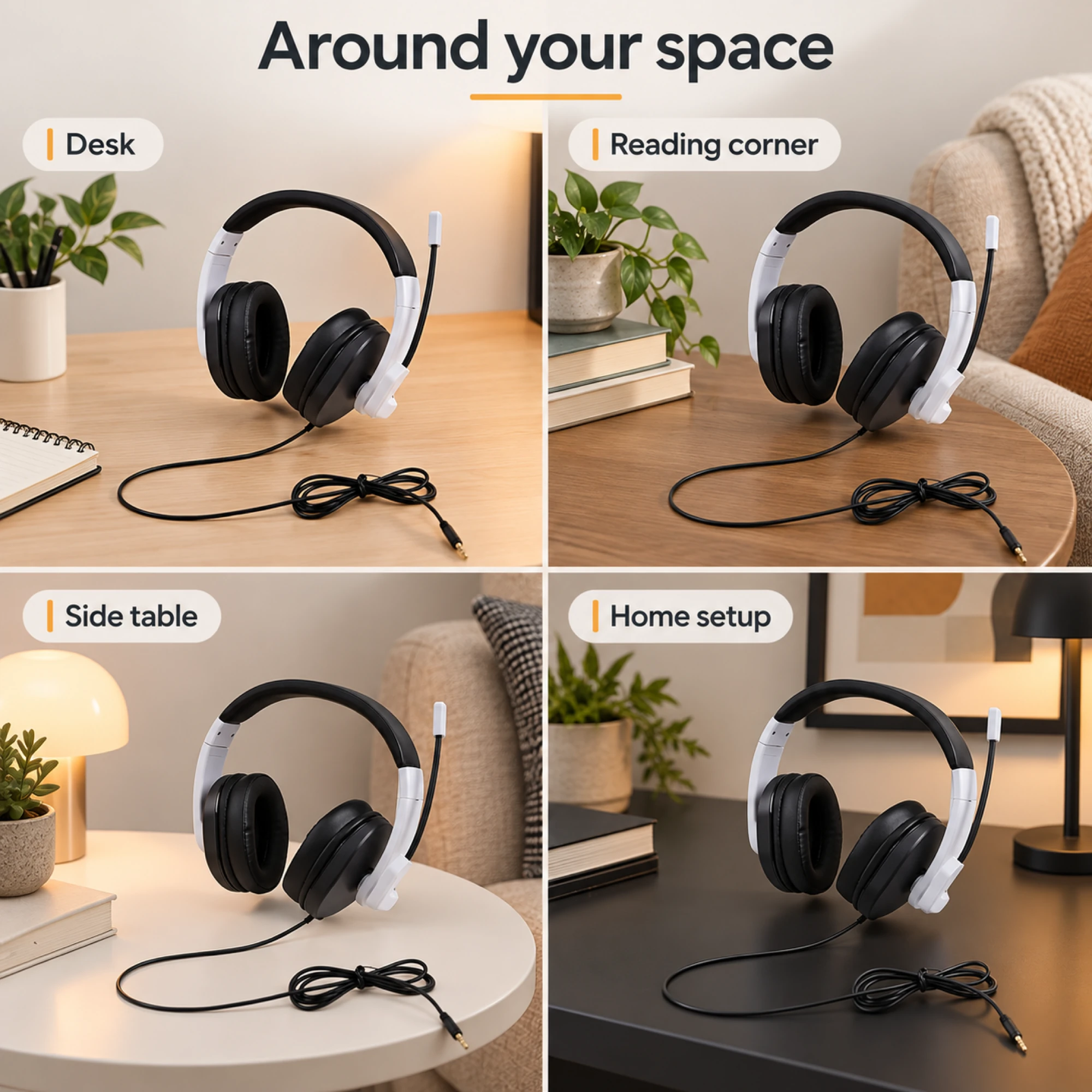 White Wired Gaming Headset with Black Cushions — lifestyle