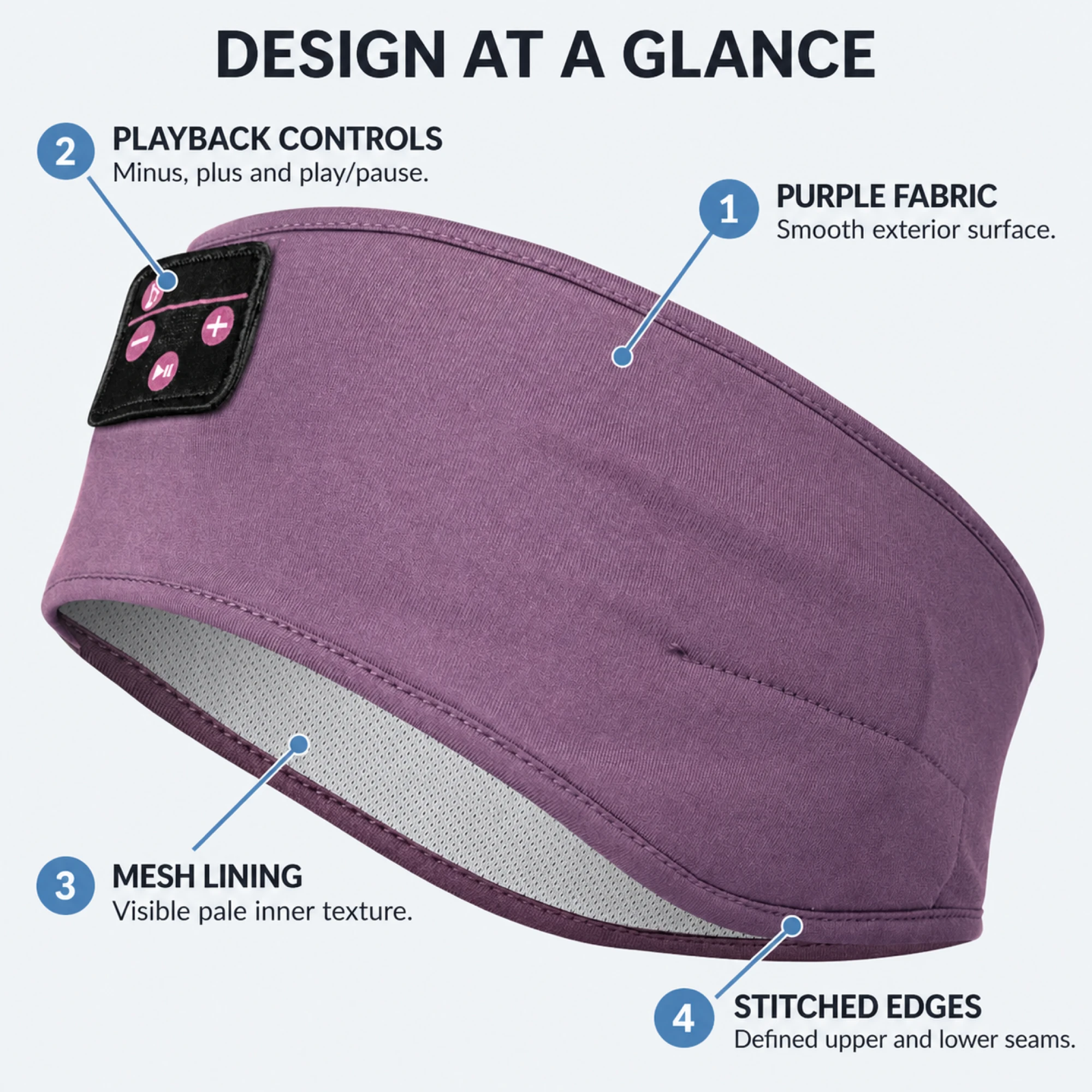 Purple Sleep Headband Headphones with Triangle Controls — alternate view