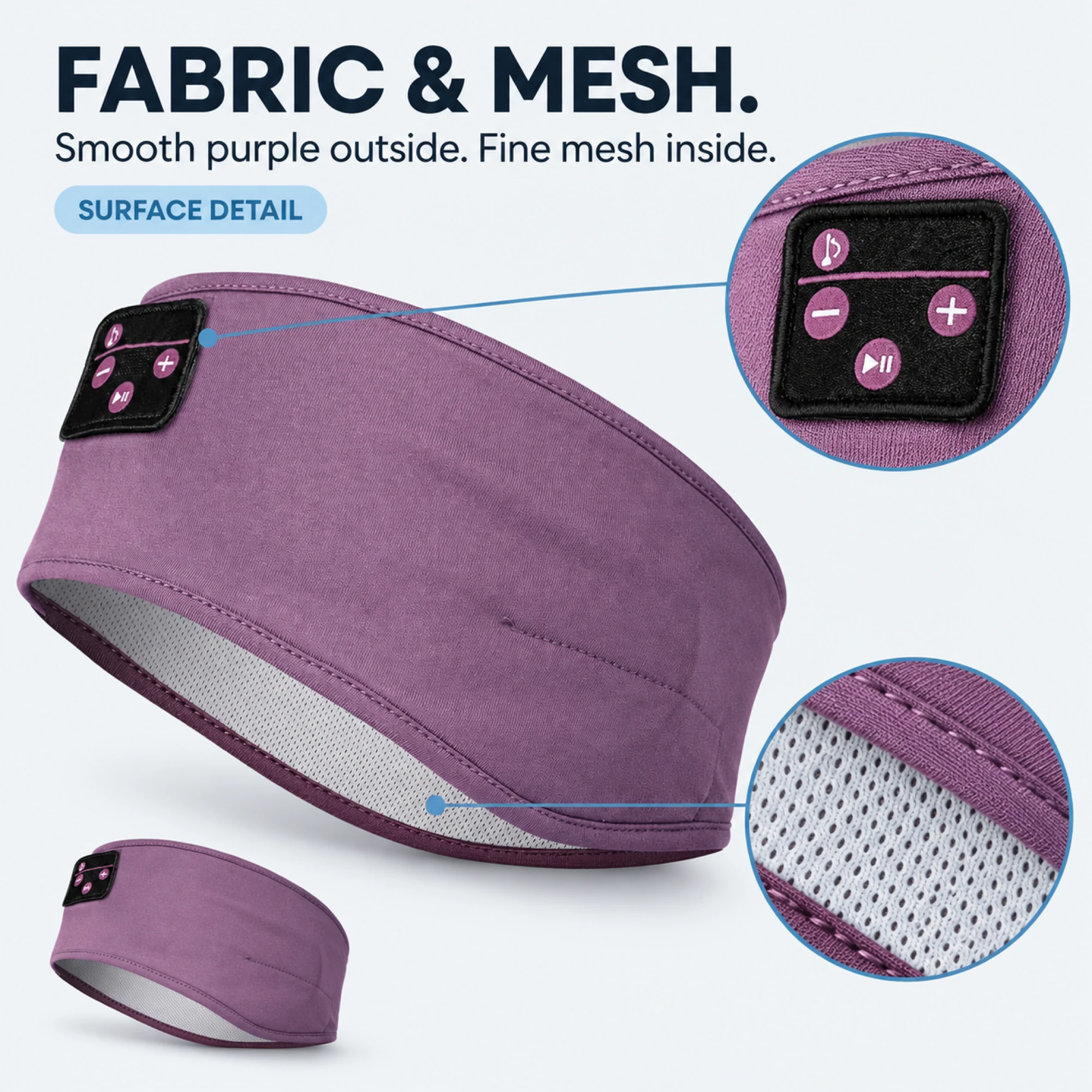 Purple Sleep Headband Headphones with Triangle Controls — surface detail
