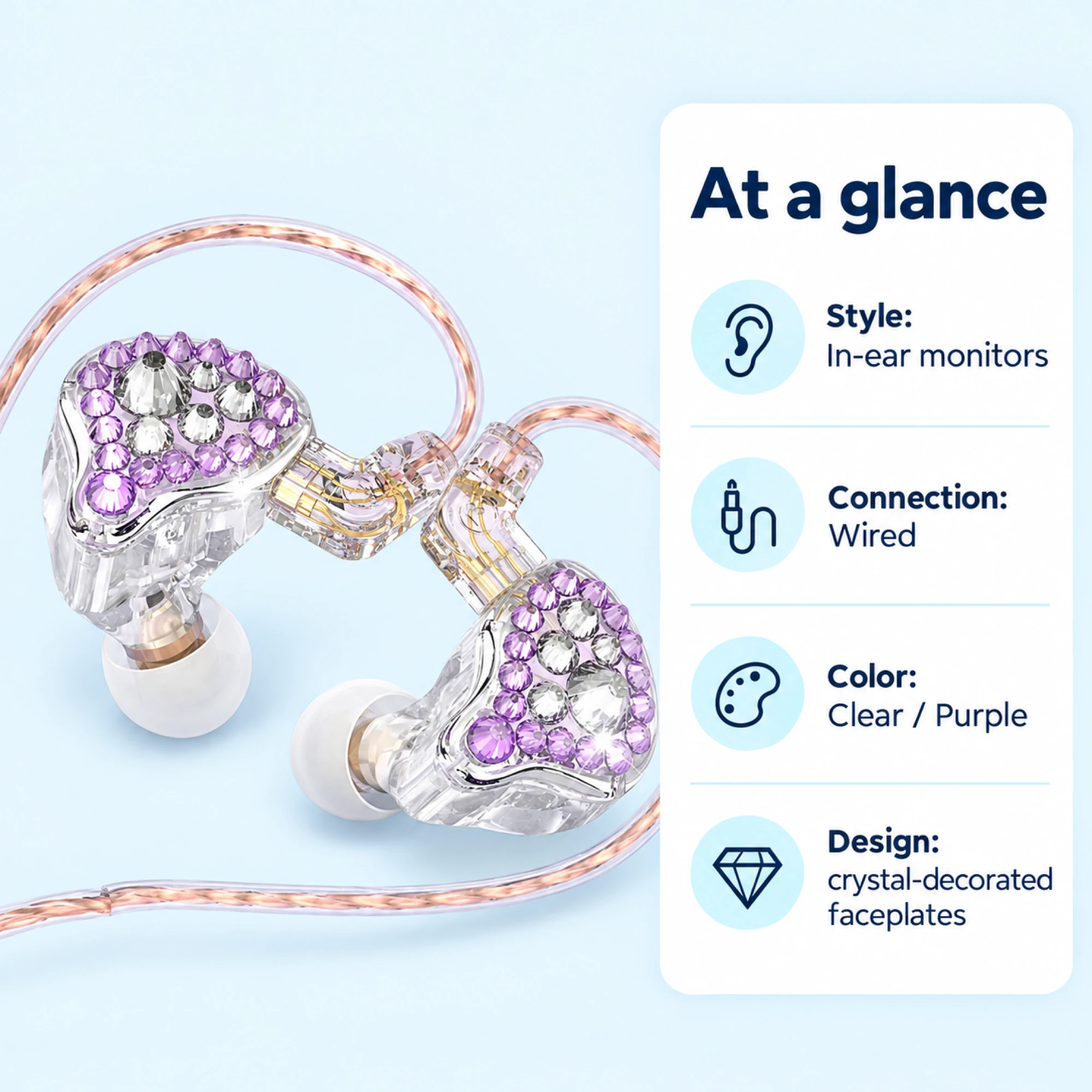 Q2 Pro Purple Crystal In-Ear Monitors — at a glance