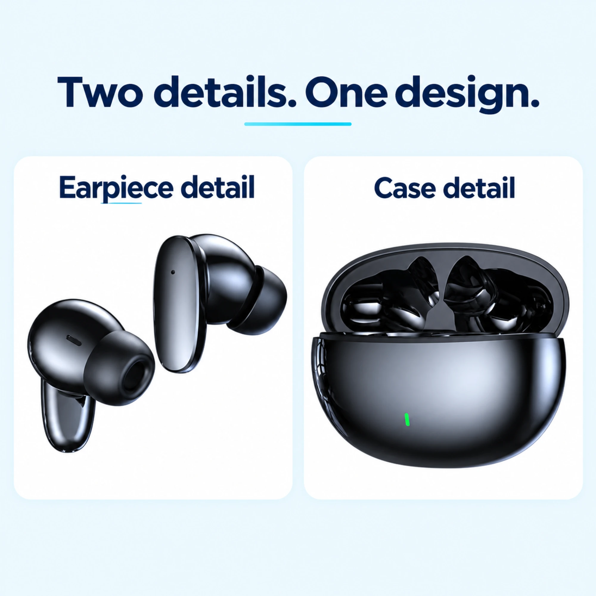 Black Short-Stem Wireless Earbuds — design details