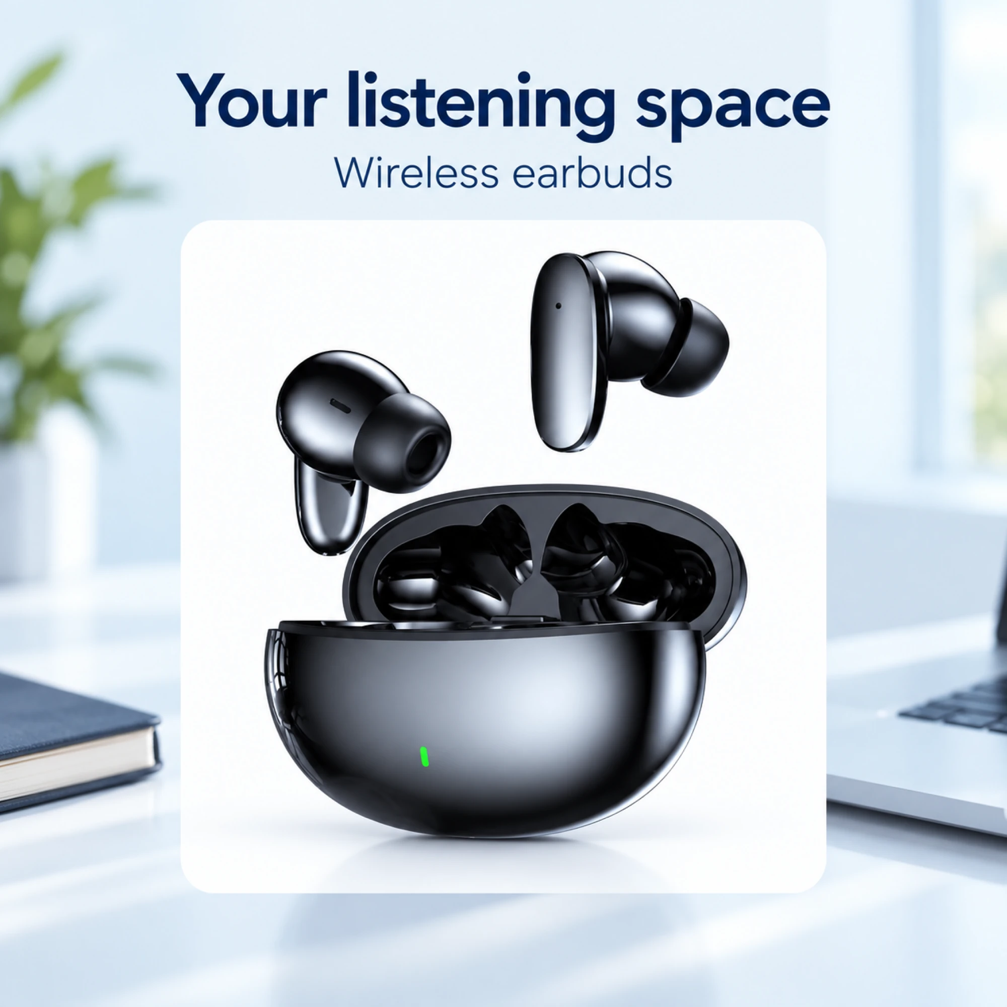 Black Short-Stem Wireless Earbuds — lifestyle