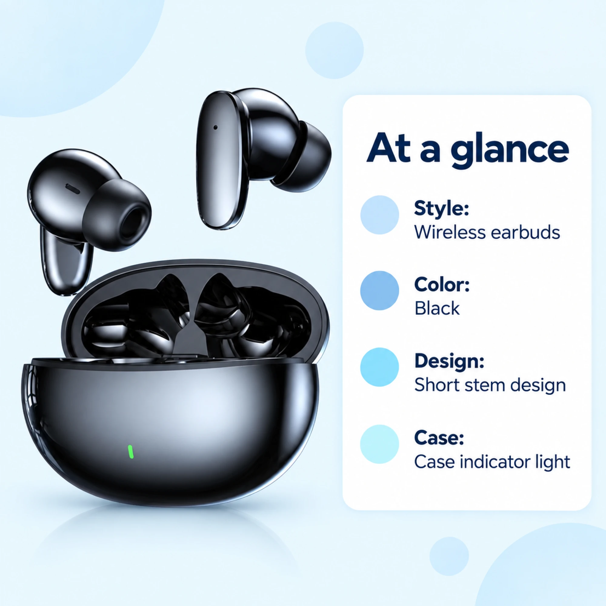Black Short-Stem Wireless Earbuds — at a glance
