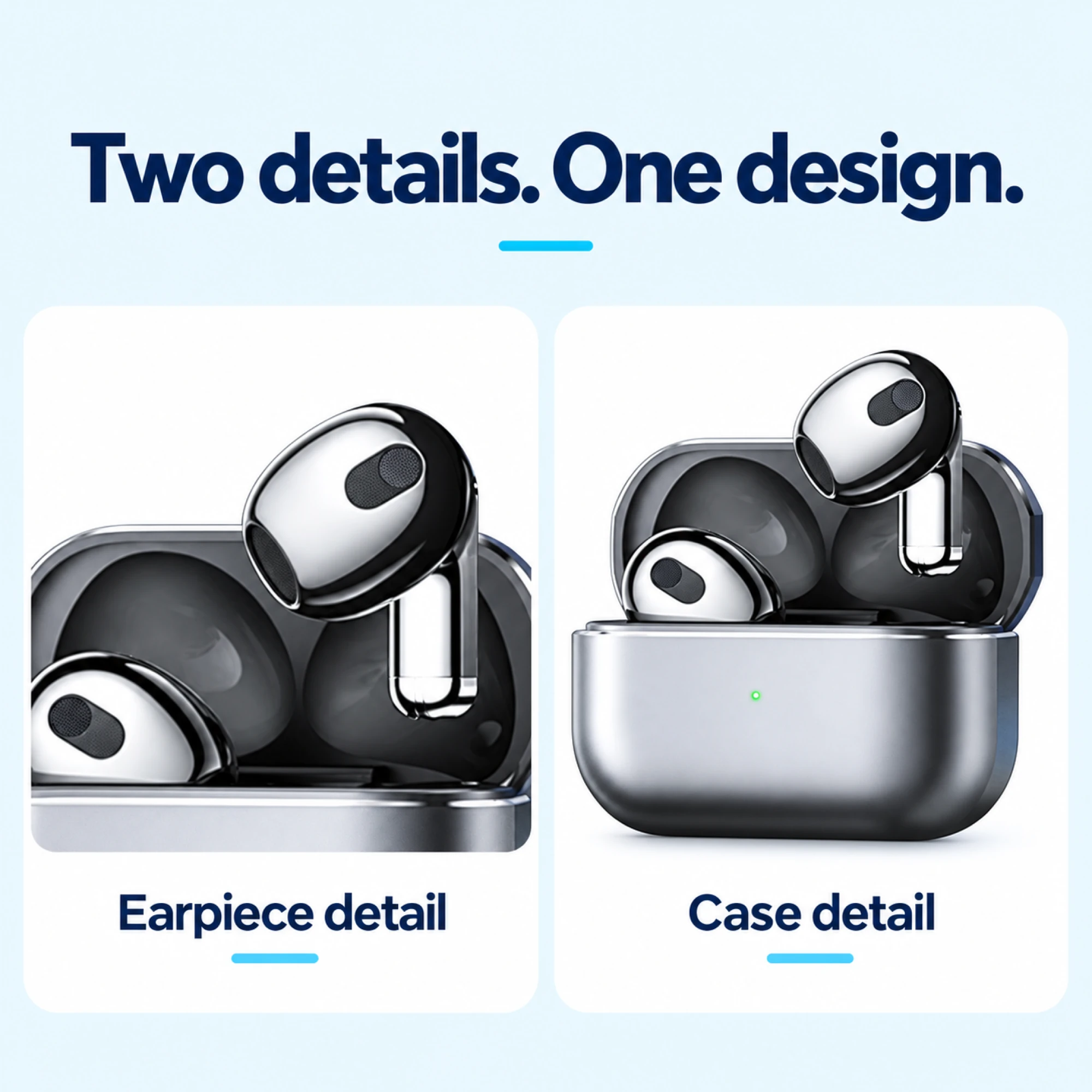 Silver Short-Stem Wireless Earbuds — design details