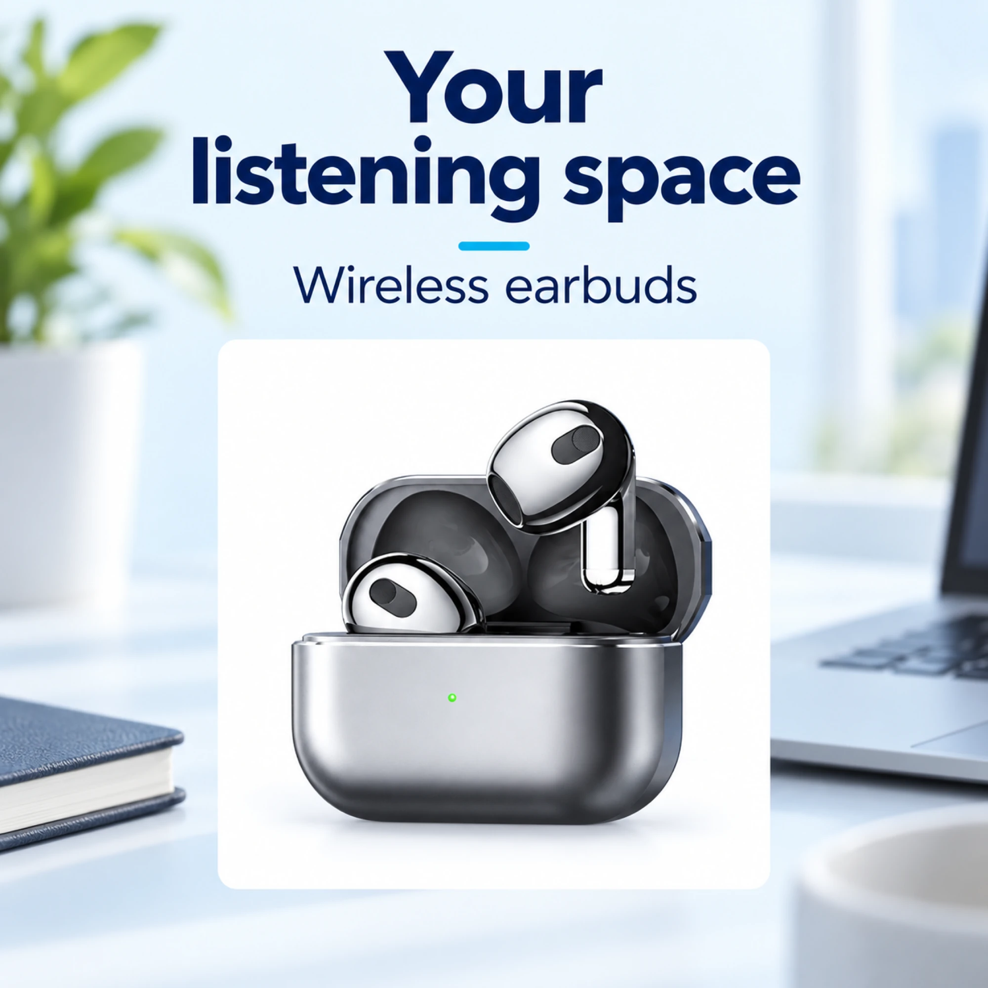Silver Short-Stem Wireless Earbuds — lifestyle