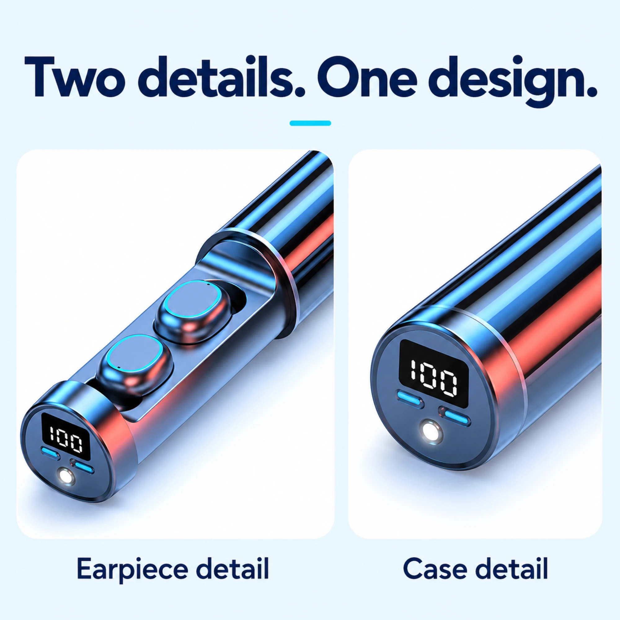 Blue Cylinder-Case Wireless Earbuds — design details
