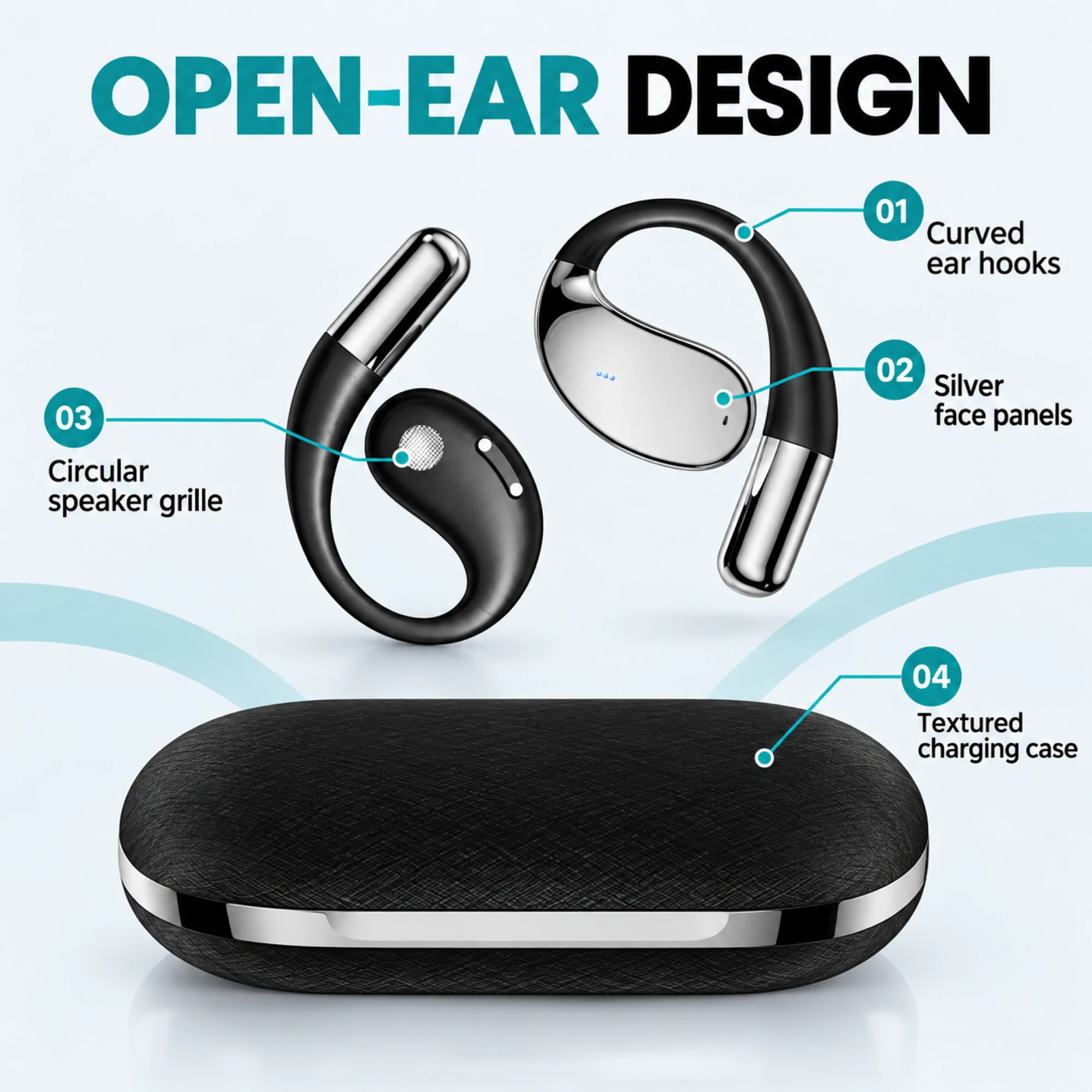Mirror Silver Open-Ear Earbuds — alternate view