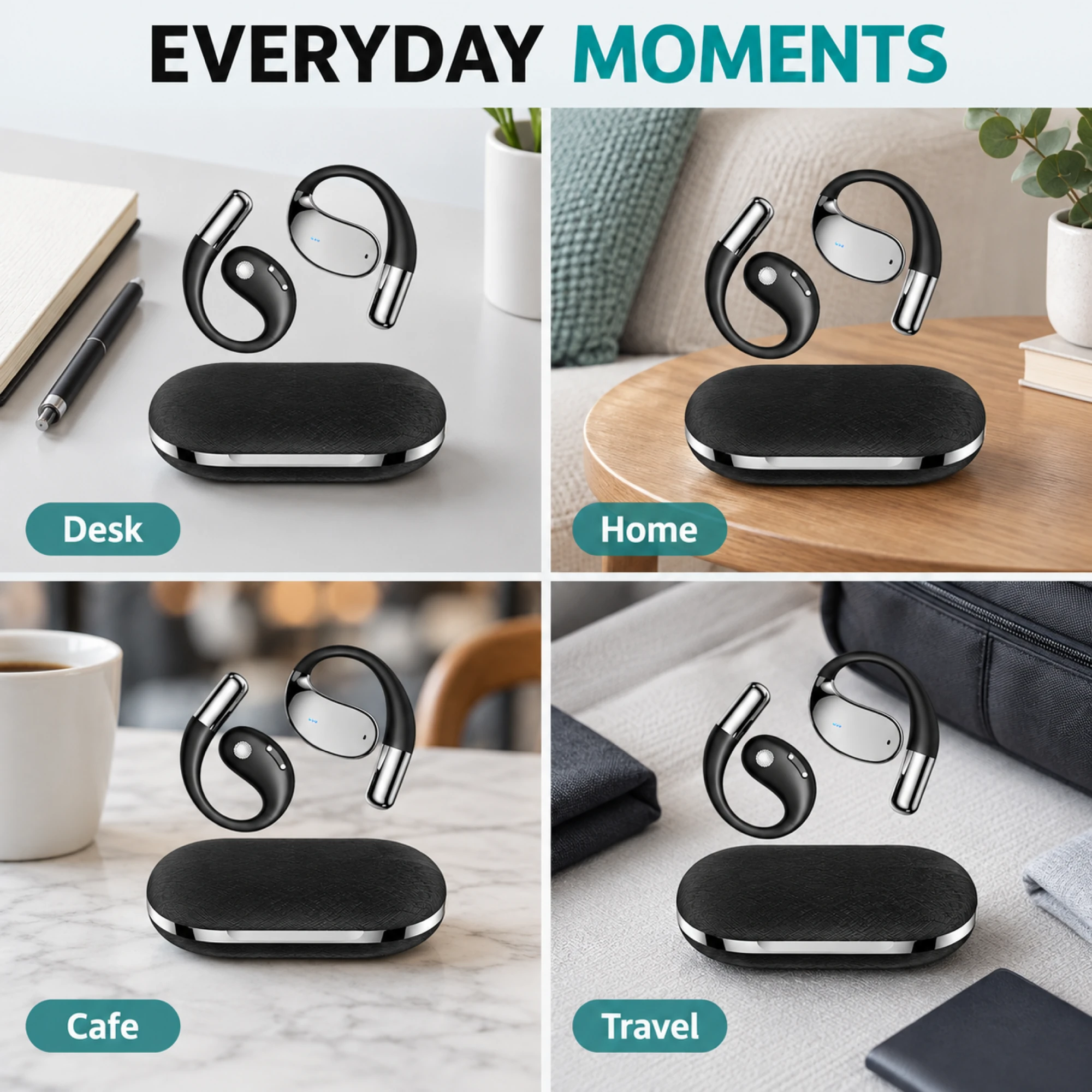 Mirror Silver Open-Ear Earbuds — lifestyle