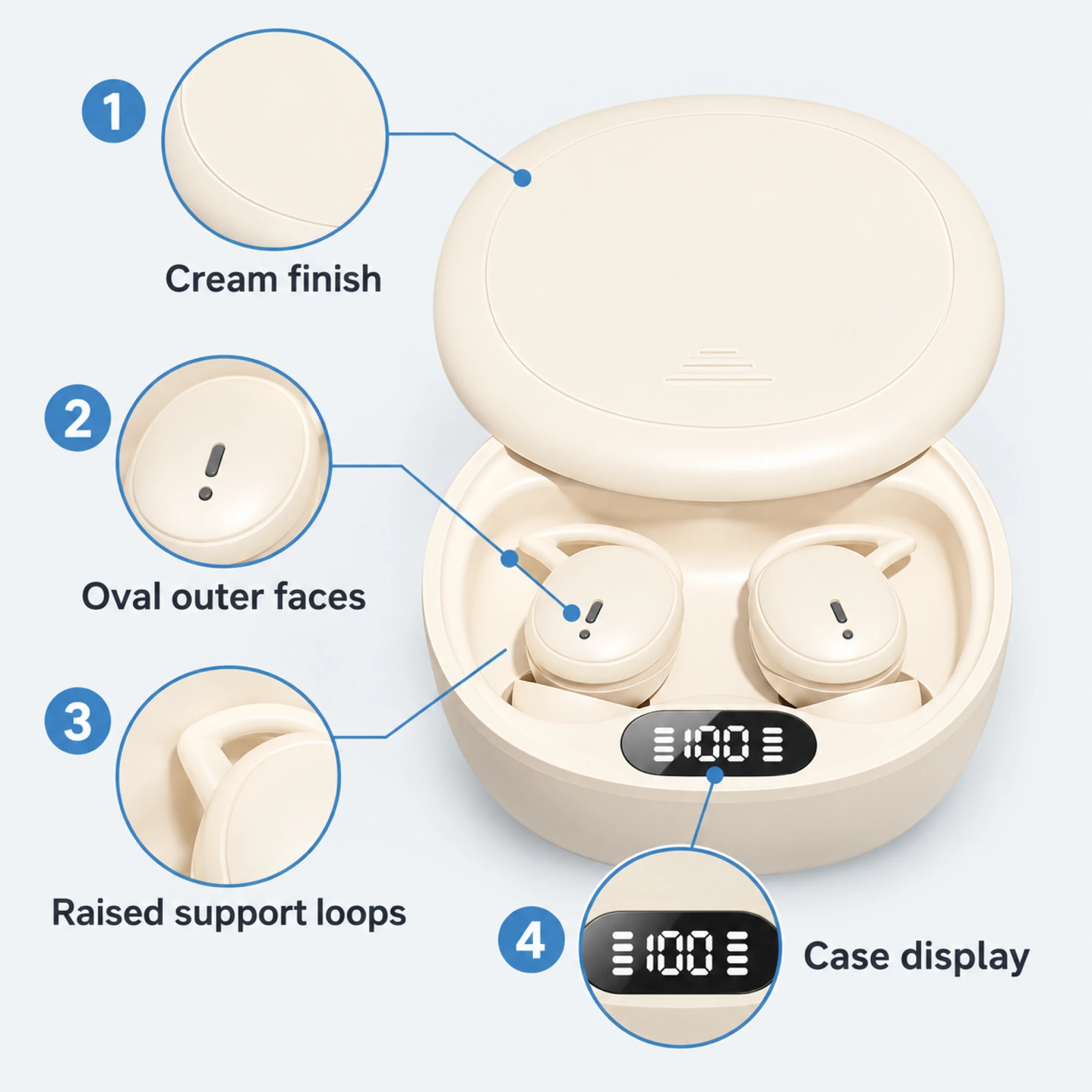Cream Oval-Loop Sleep Earbuds — features