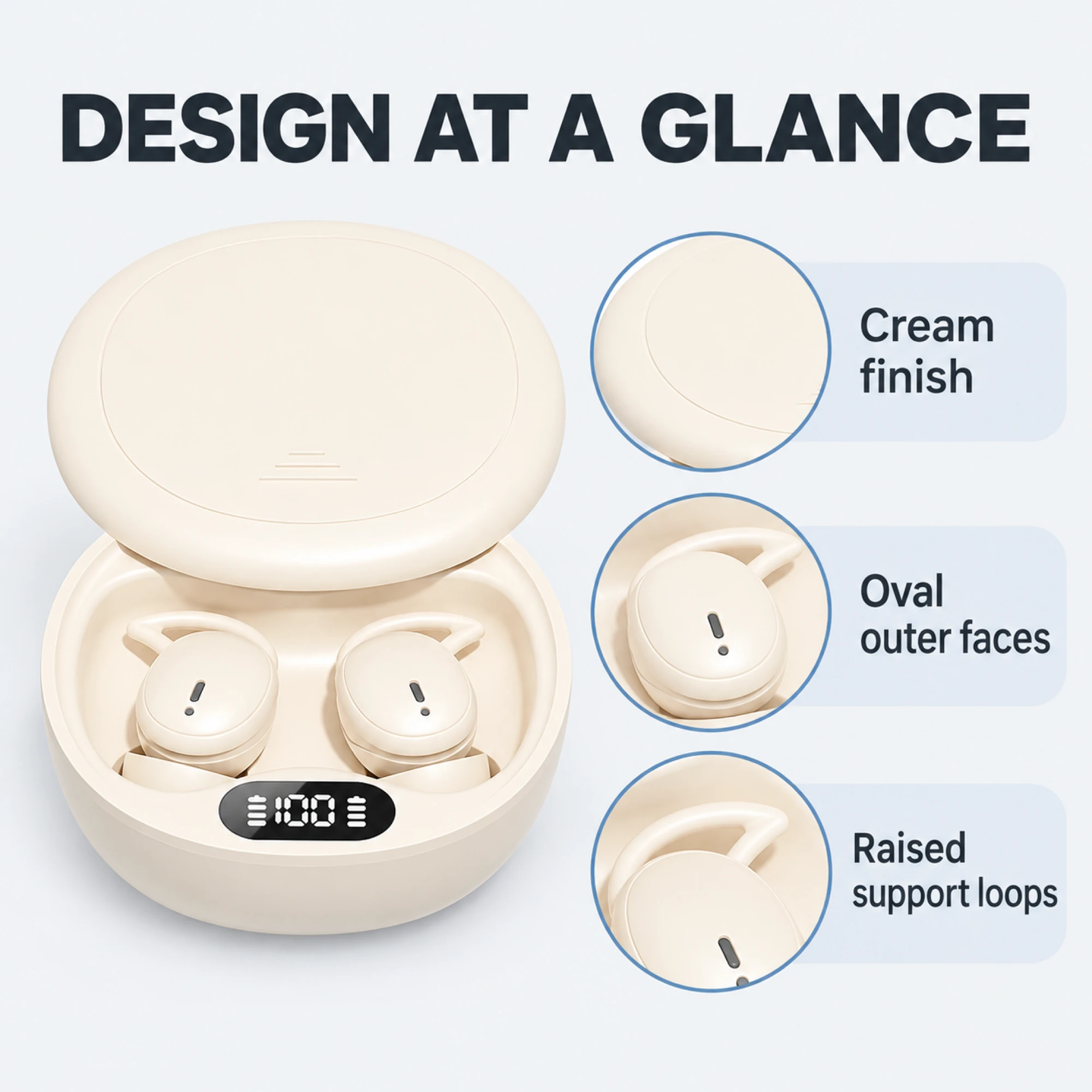 Cream Oval-Loop Sleep Earbuds — design details