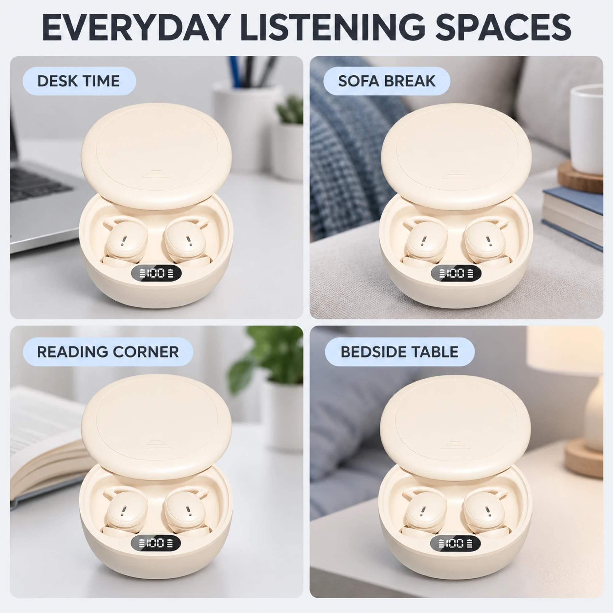 Cream Oval-Loop Sleep Earbuds — lifestyle