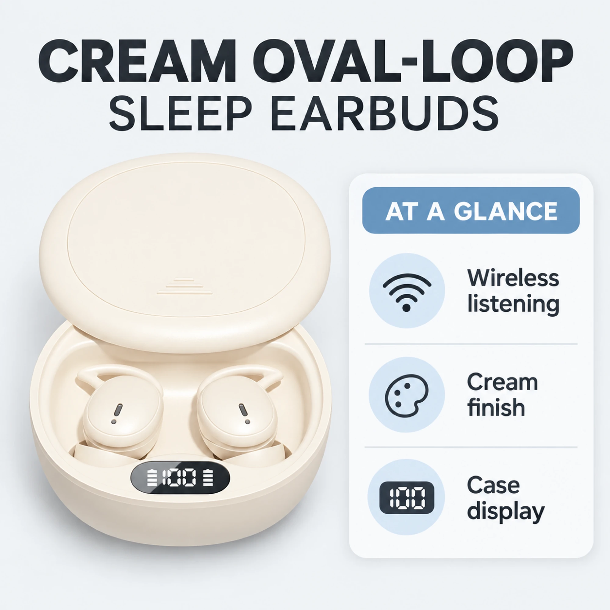 Cream Oval-Loop Sleep Earbuds — at a glance