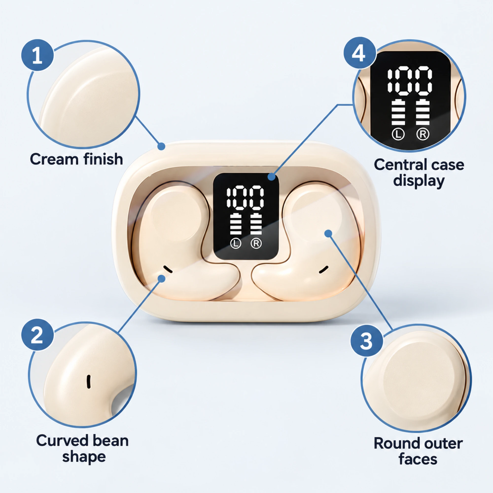 Cream Bean-Shaped Sleep Earbuds — features