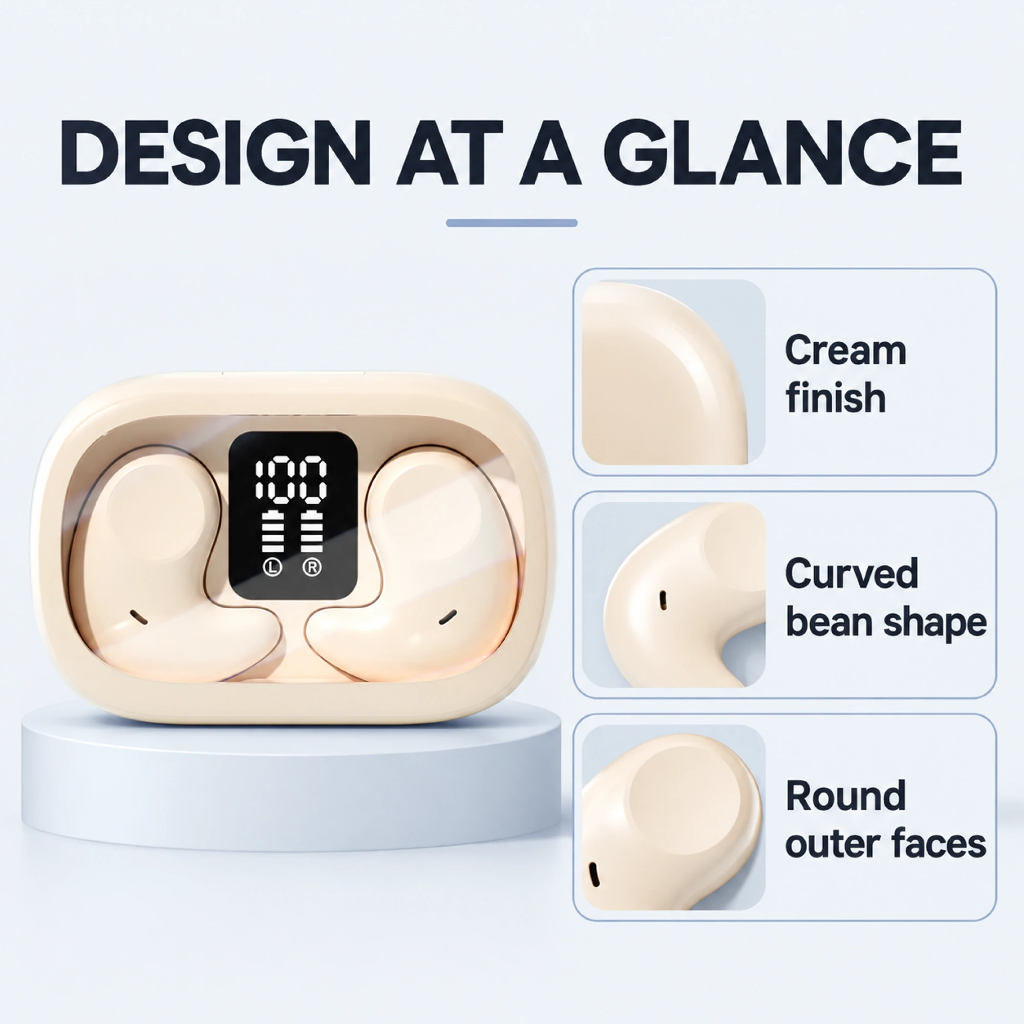 Cream Bean-Shaped Sleep Earbuds — design details