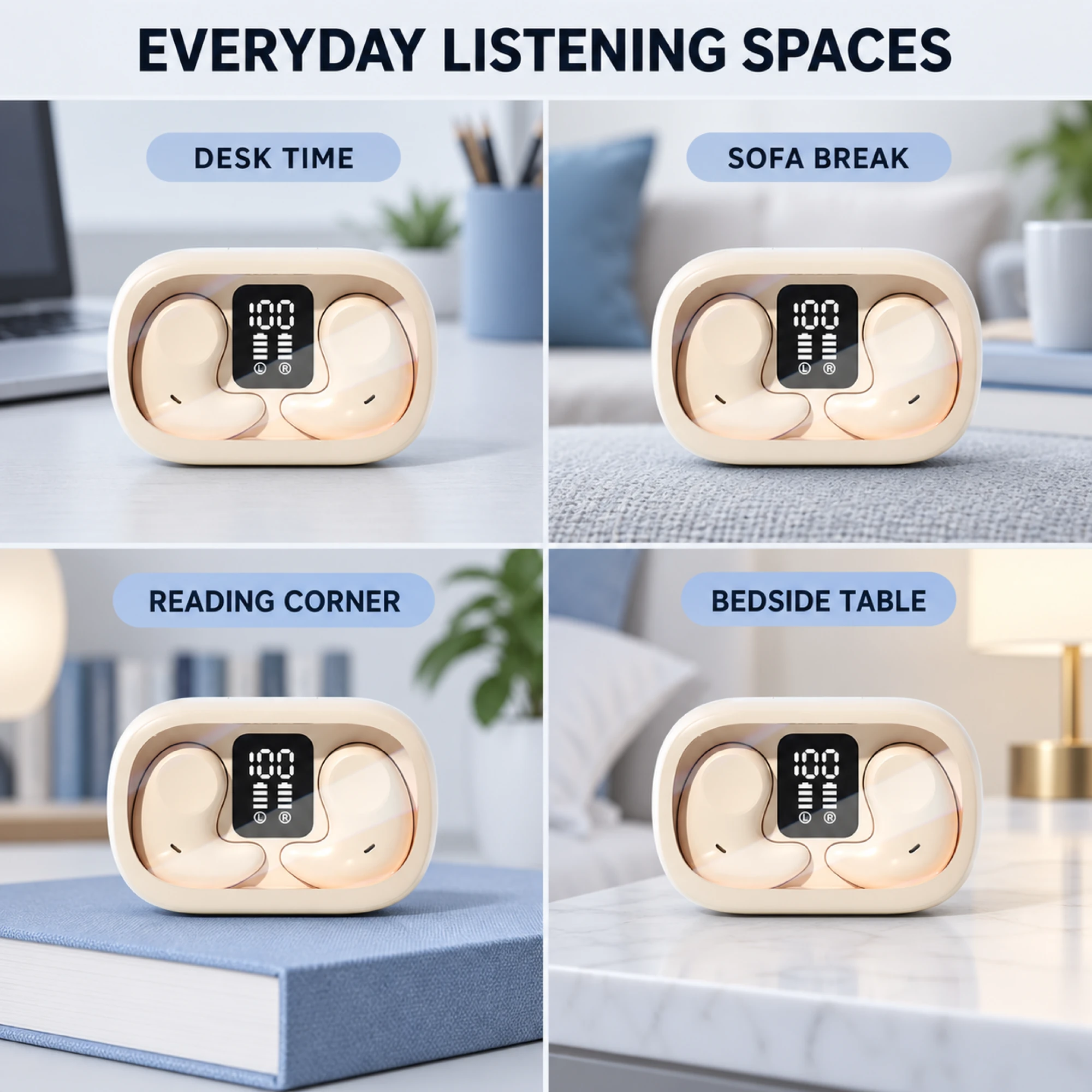 Cream Bean-Shaped Sleep Earbuds — lifestyle