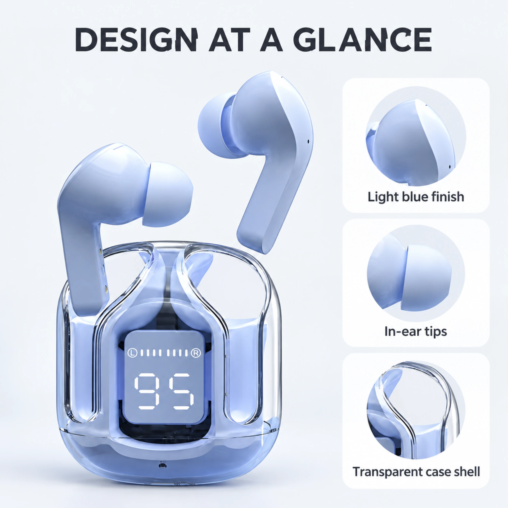 Clear Blue Display-Case Translation Earbuds — design details