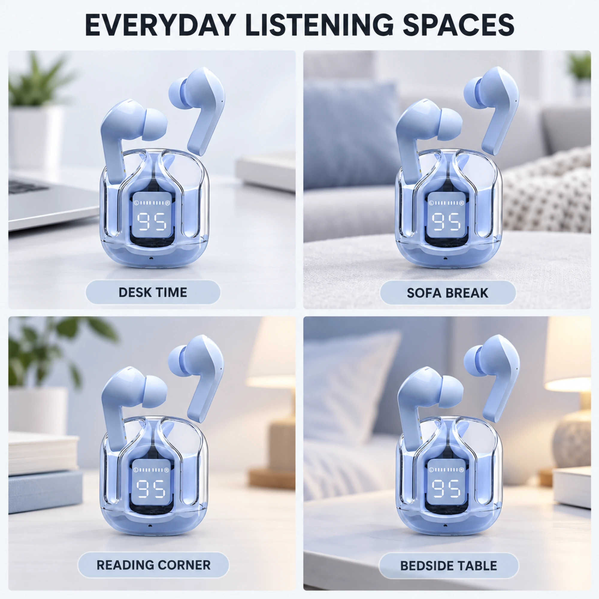 Clear Blue Display-Case Translation Earbuds — lifestyle