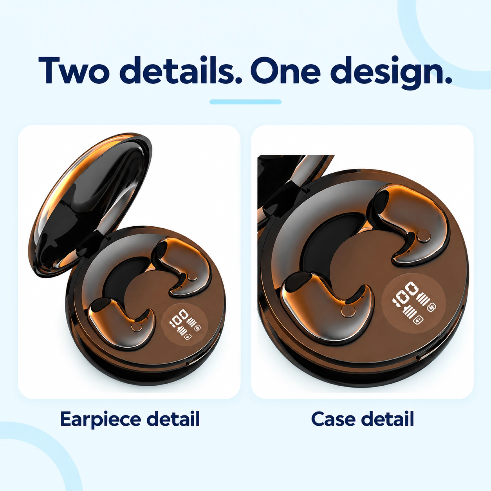 Bronze Crescent Wireless Earbuds — design details