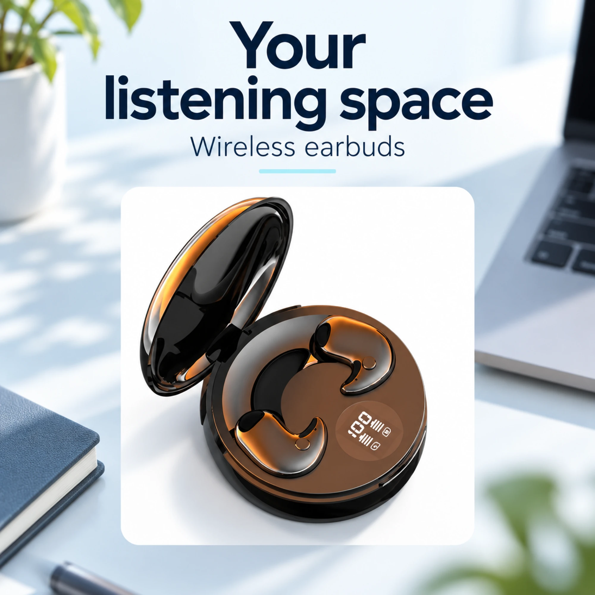 Bronze Crescent Wireless Earbuds — lifestyle