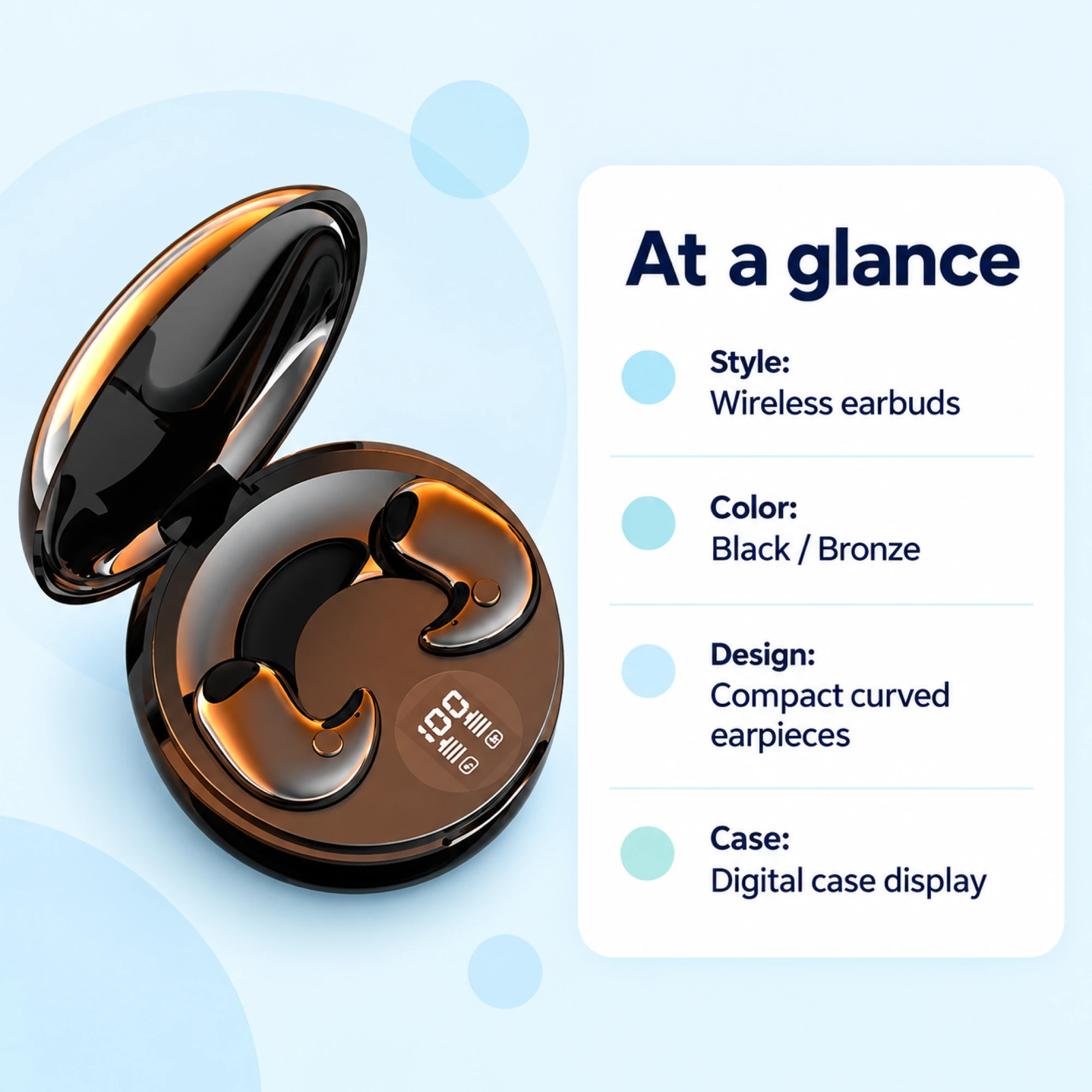 Bronze Crescent Wireless Earbuds — at a glance