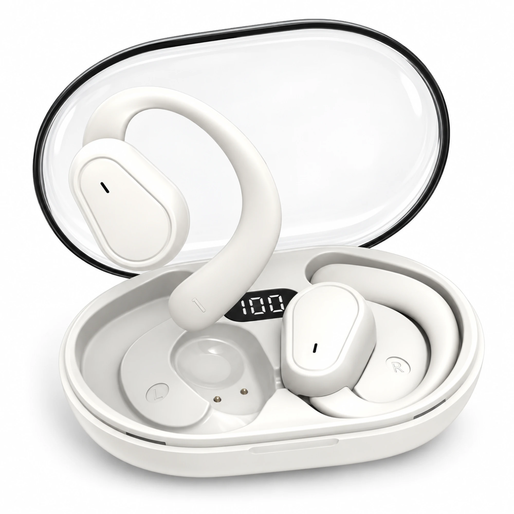D88 White Clear-Case Open-Ear Earbuds