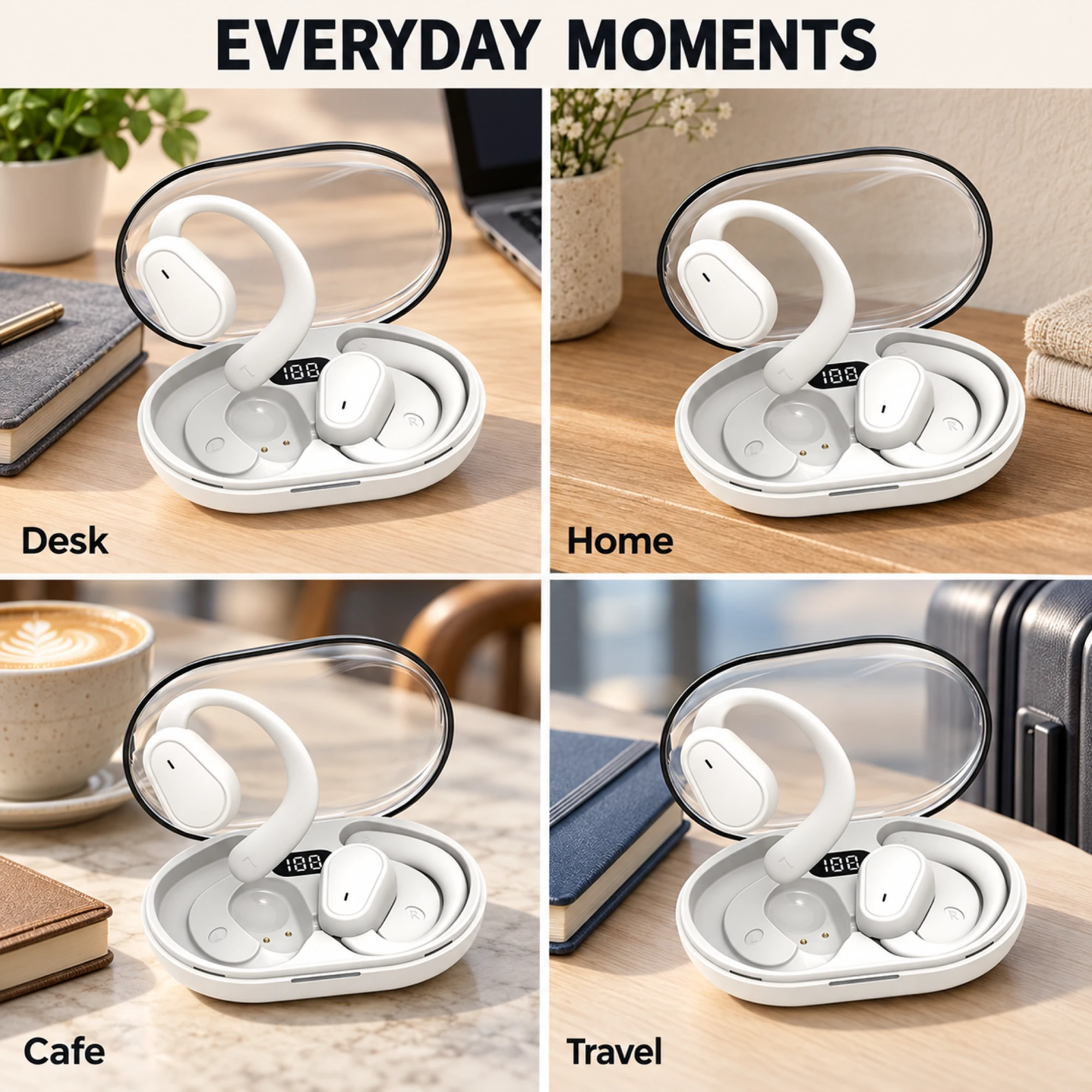 D88 White Clear-Case Open-Ear Earbuds — lifestyle