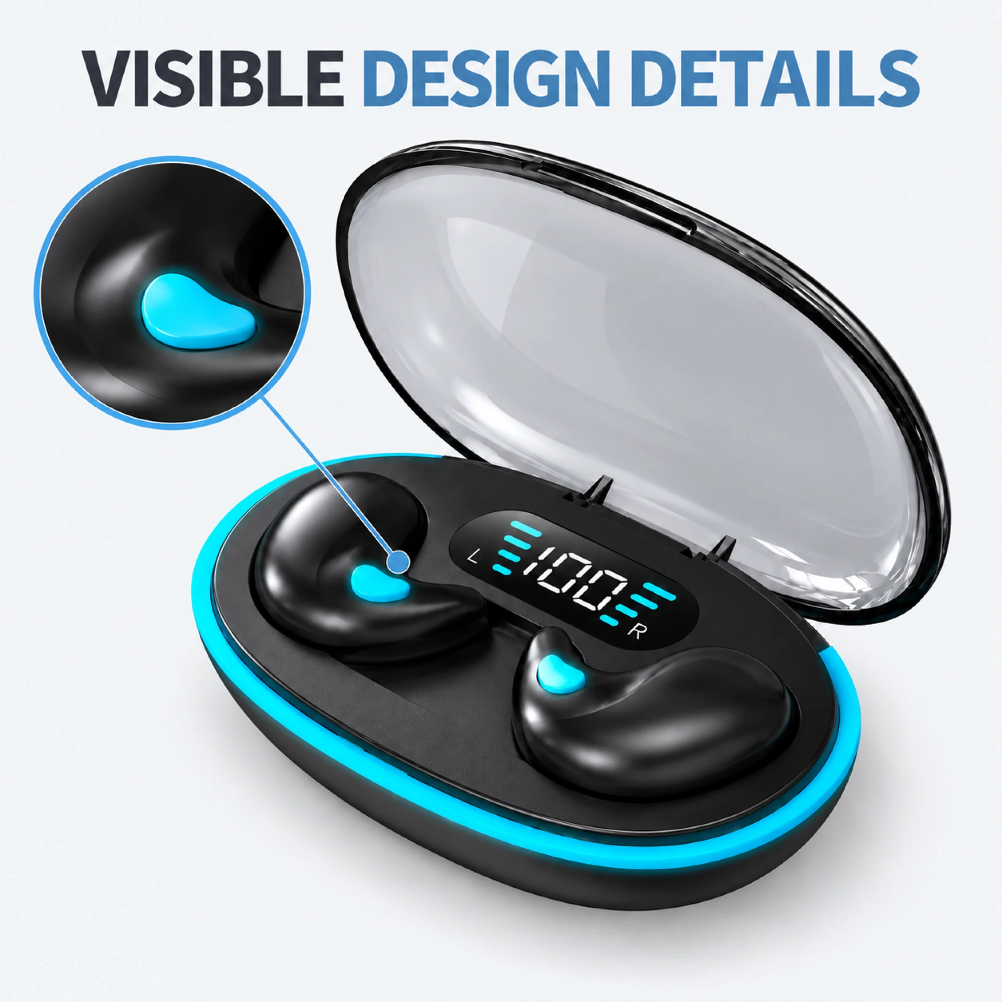 X55 Black Crescent Sleep Earbuds — surface detail