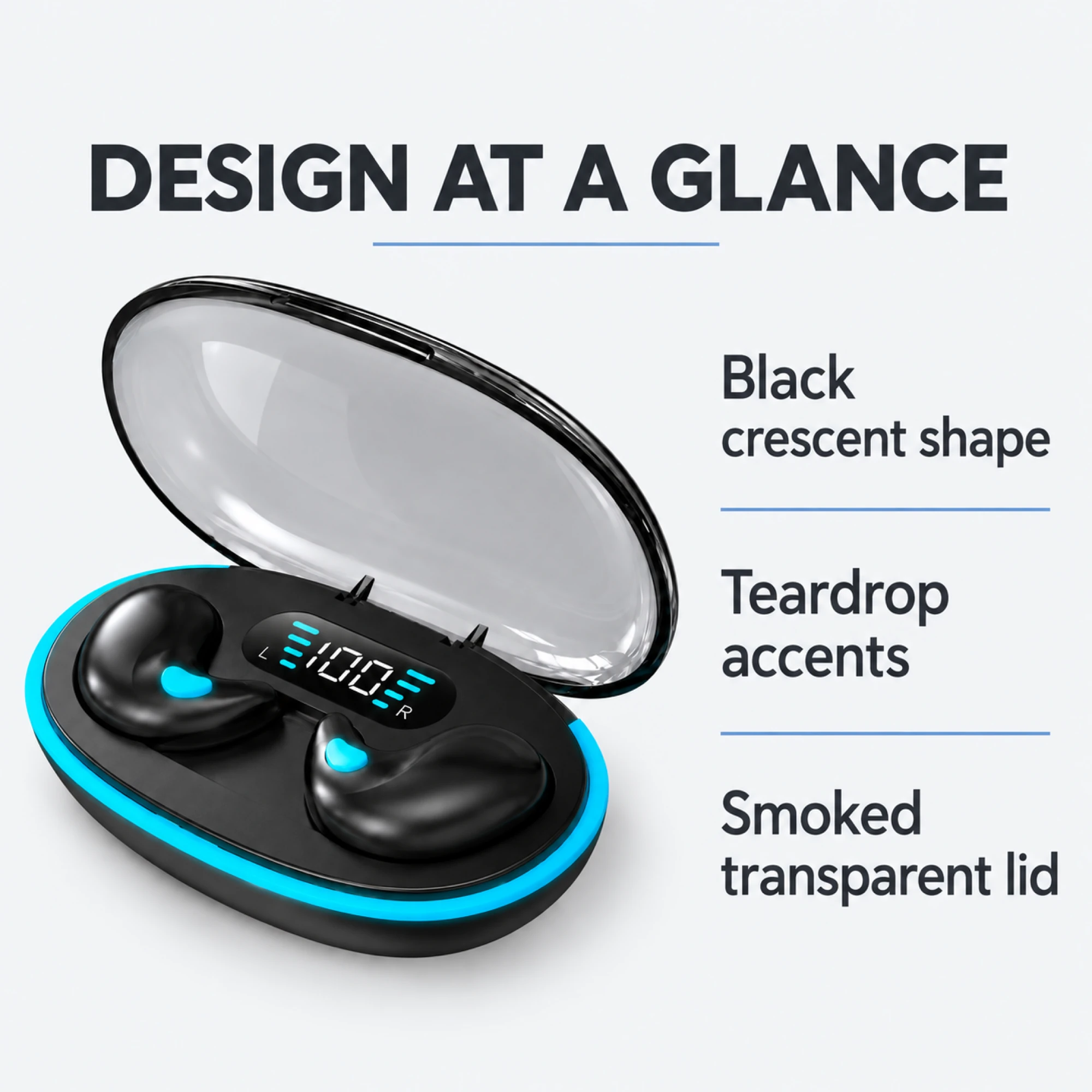 X55 Black Crescent Sleep Earbuds — design details