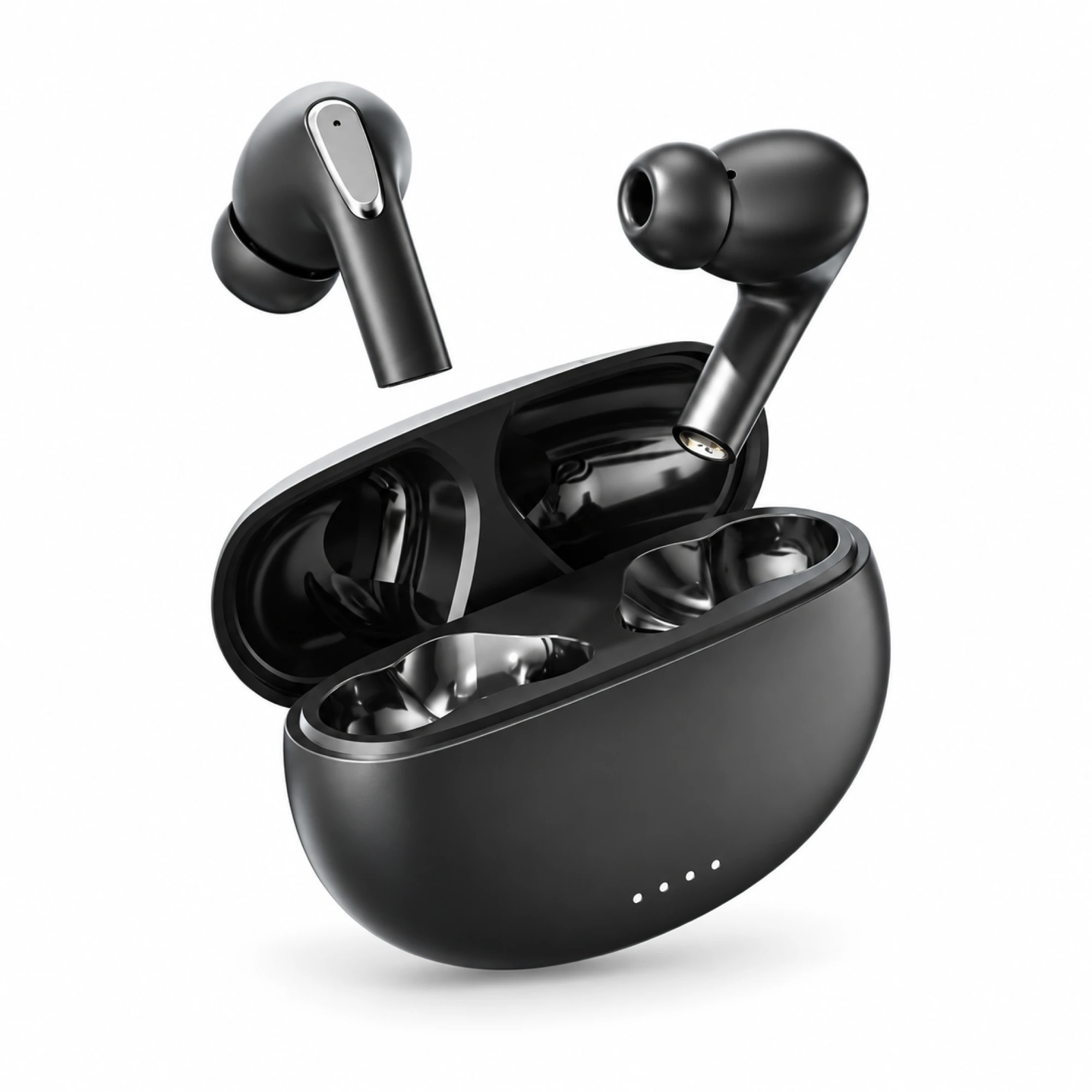 BLACK SILVER-ACCENT WIRELESS EARBUDS photo