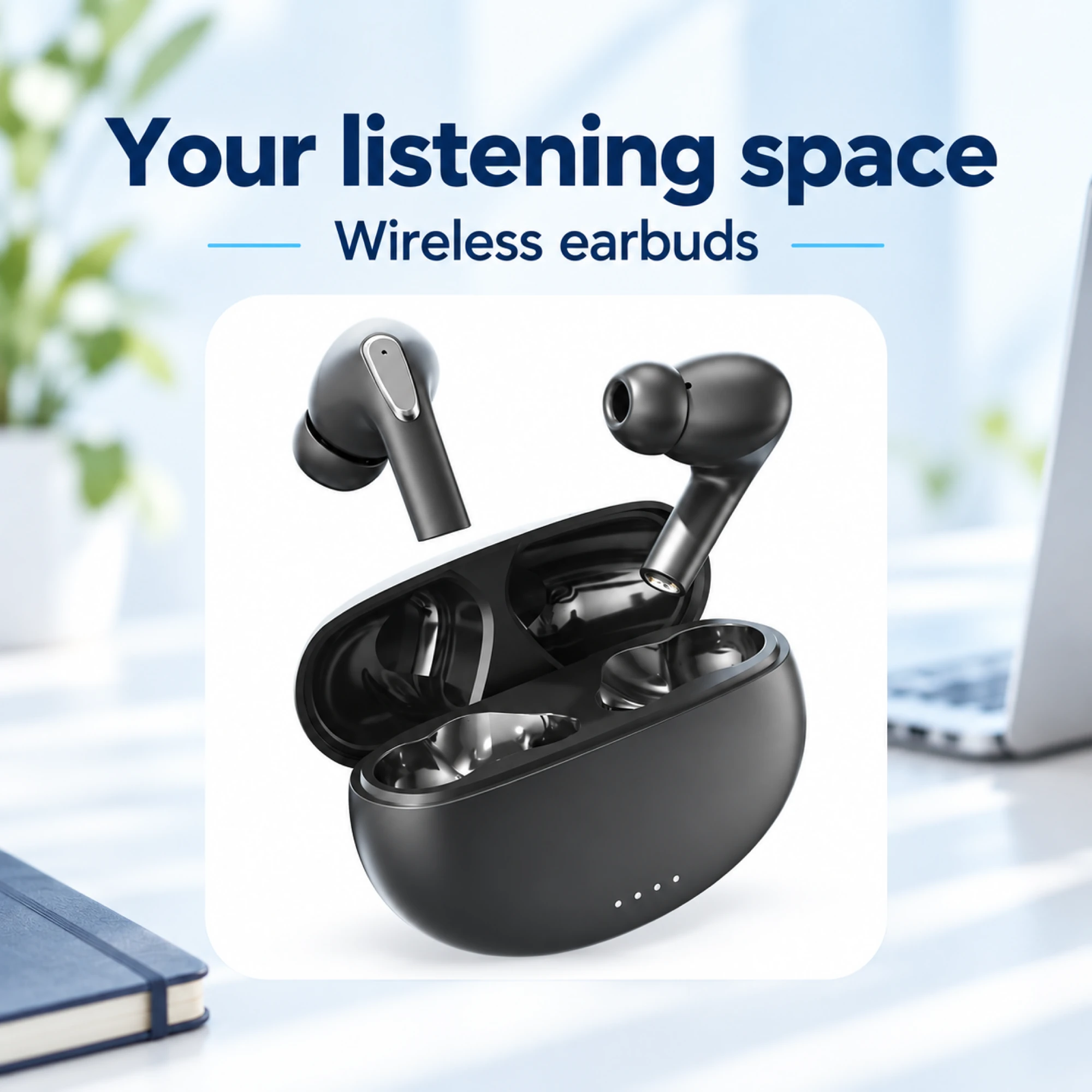 Black Silver-Accent Wireless Earbuds — lifestyle