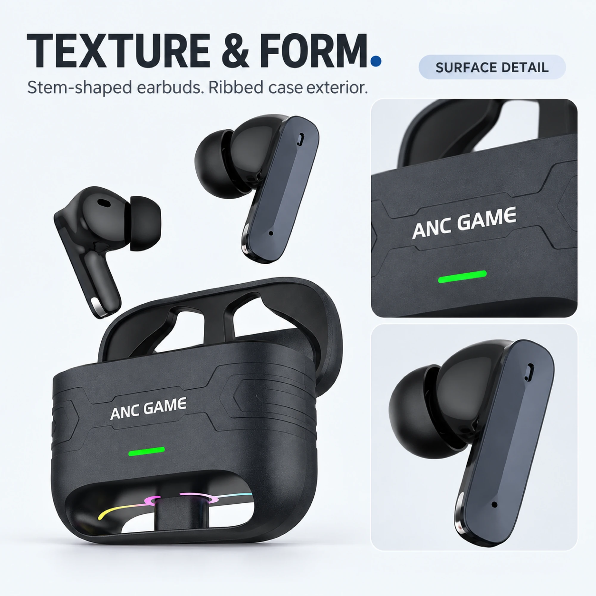 Mi9 Black ANC Earbuds with Open-Frame Case — surface detail