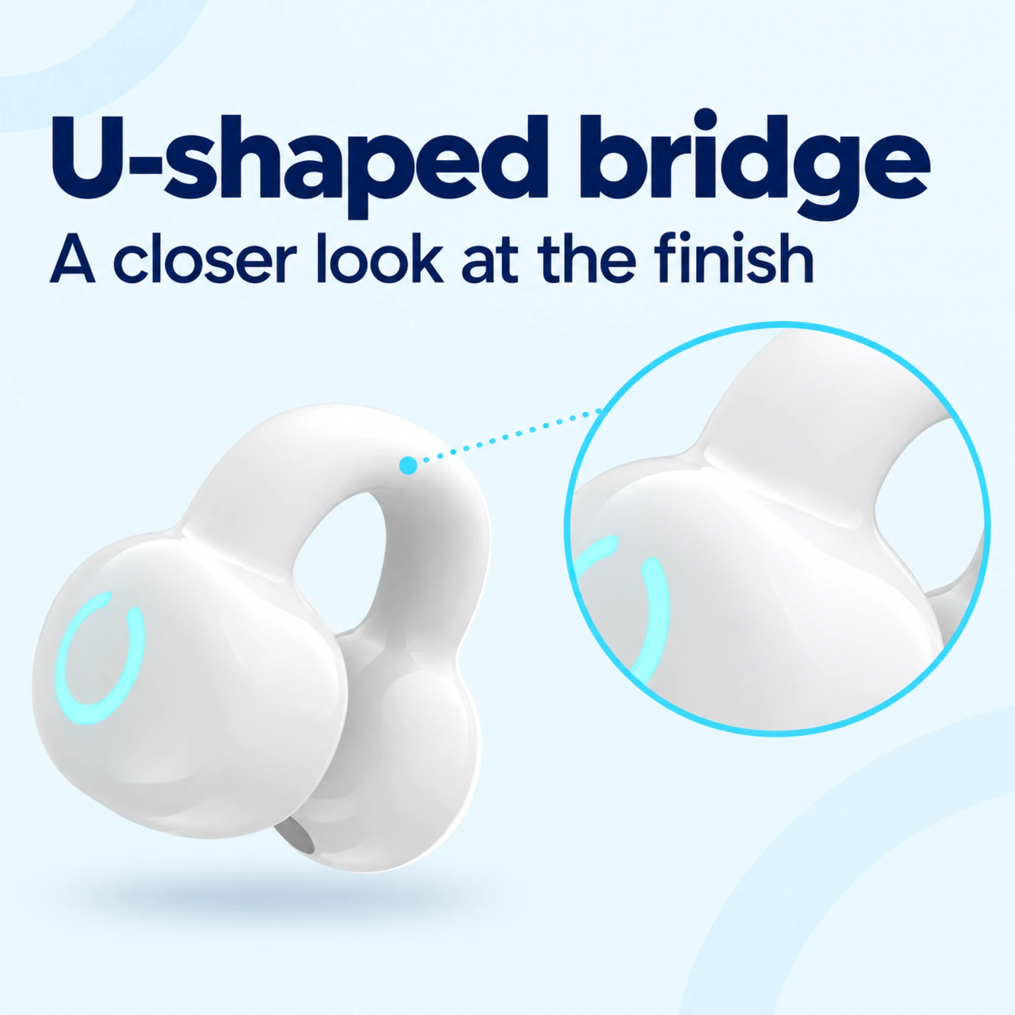 White U-Bridge Clip-On Earbud — surface detail
