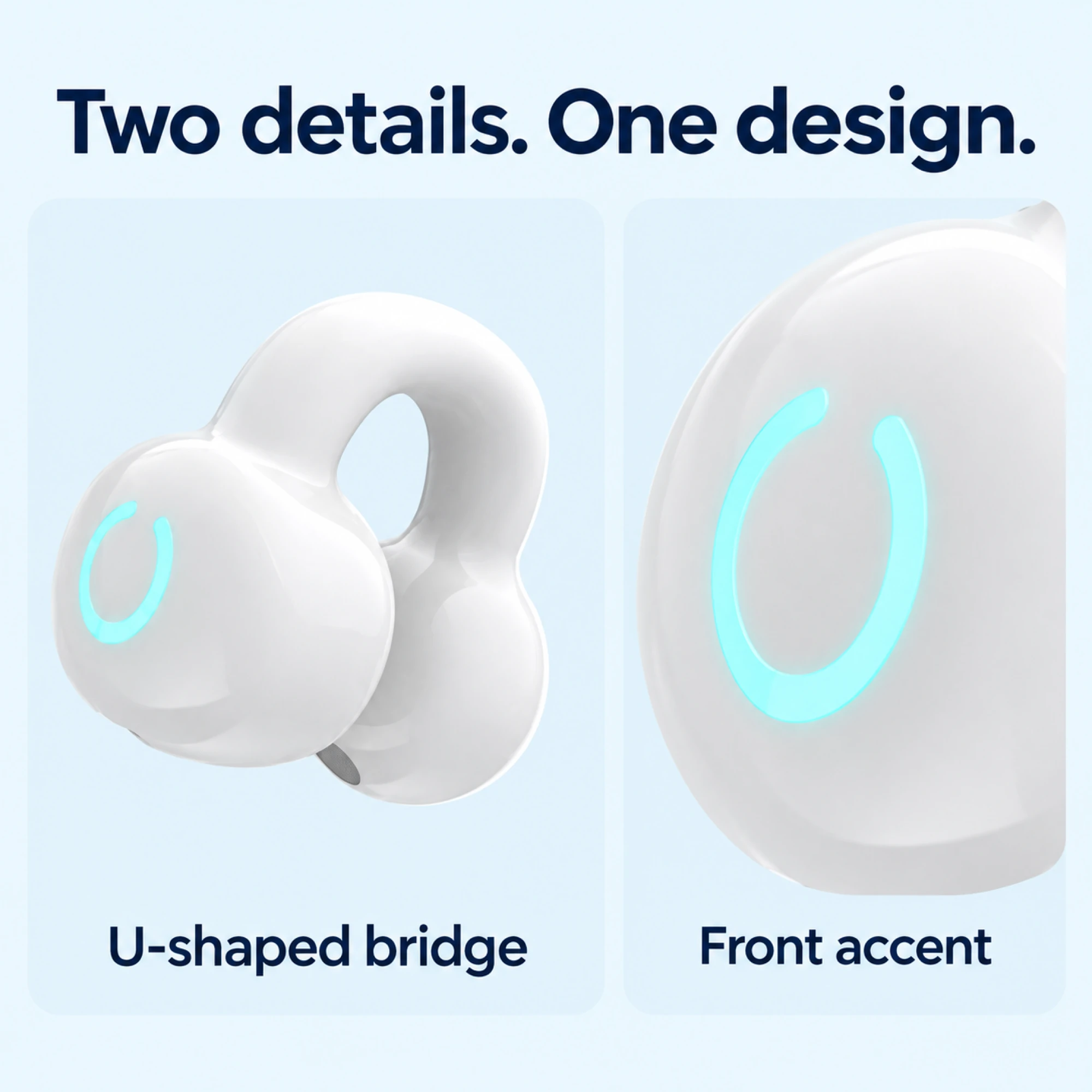 White U-Bridge Clip-On Earbud — design details