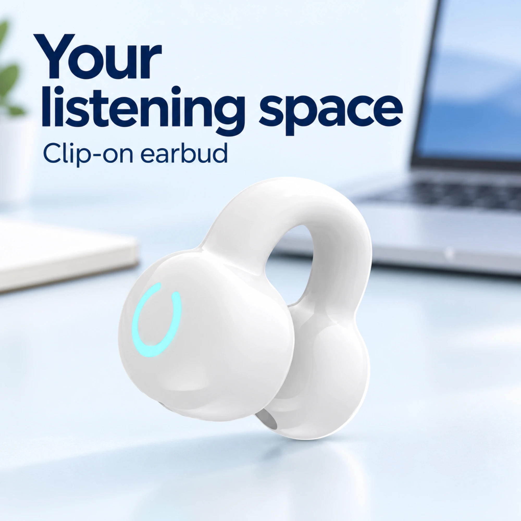 White U-Bridge Clip-On Earbud — lifestyle